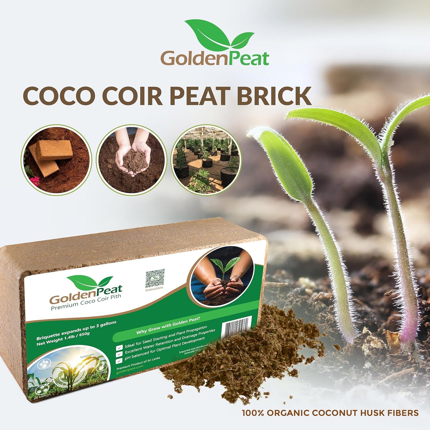 Organic Coconut Peat Bricks (650g X 6 Pack) - Low EC, Sustainable Growing Medium for Gardens, pots, and Seed Starters. Just add Water to Transform Each Brick into 8-10L of Fluffy Nutrient-Rich Coir