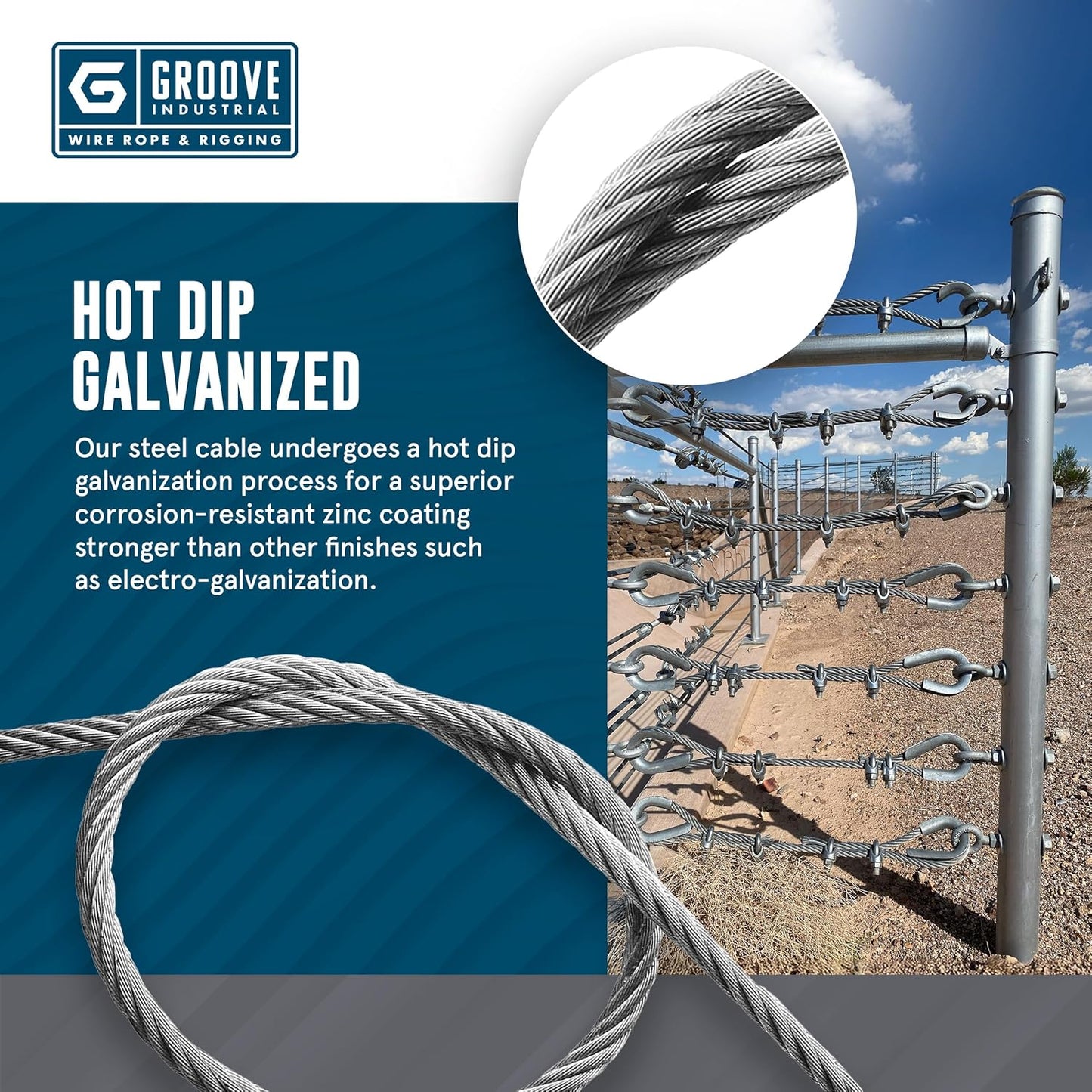 3/8’’ 7x19 Hot Dip Galvanized Aircraft Cable – Steel Wire Rope - 3500 Feet