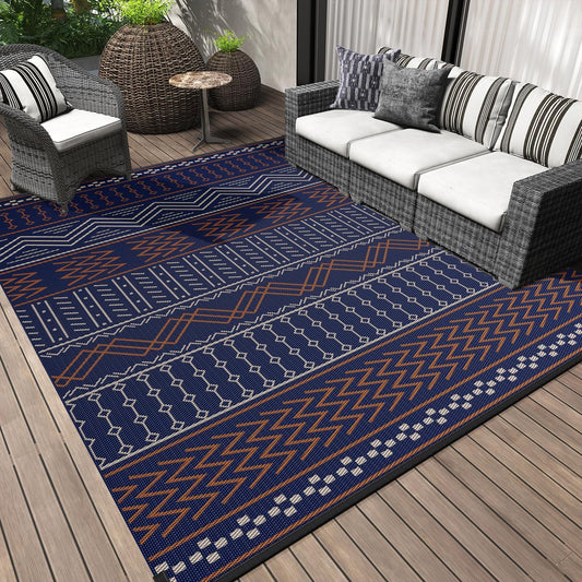 Outdoor Rug Carpet Waterproof 5x8 ft Patio Rug Mat Indoor Outdoor Area Rug for RV Camping Picnic Reversible Lightweight Plastic Straw Outside Rug for Patio Decor Decoration Boho Rug Navy Red