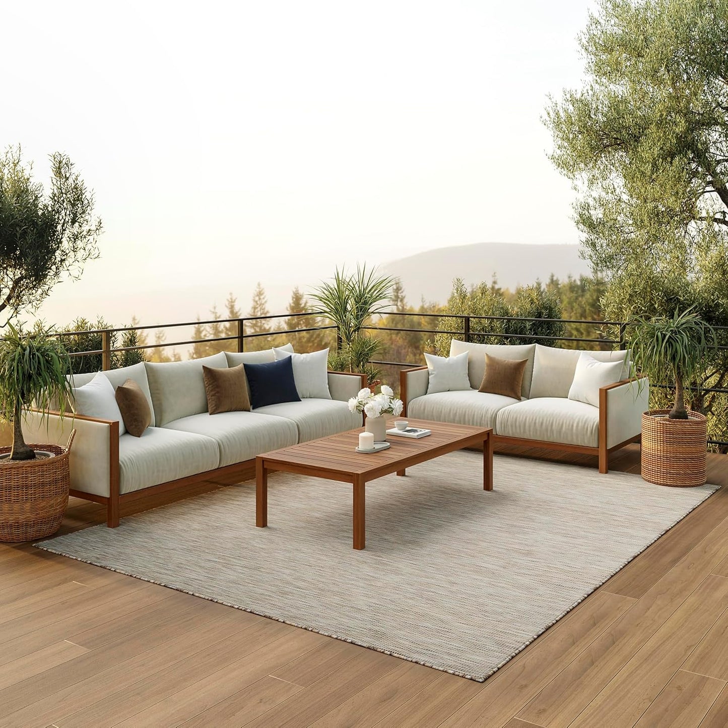 Nourison Positano Indoor-Outdoor Beige 8' x 10' Area Rug, Easy Cleaning, Non Shedding, Bed Room, Living Room, Dining Room, Backyard, Deck, Patio (8x10)