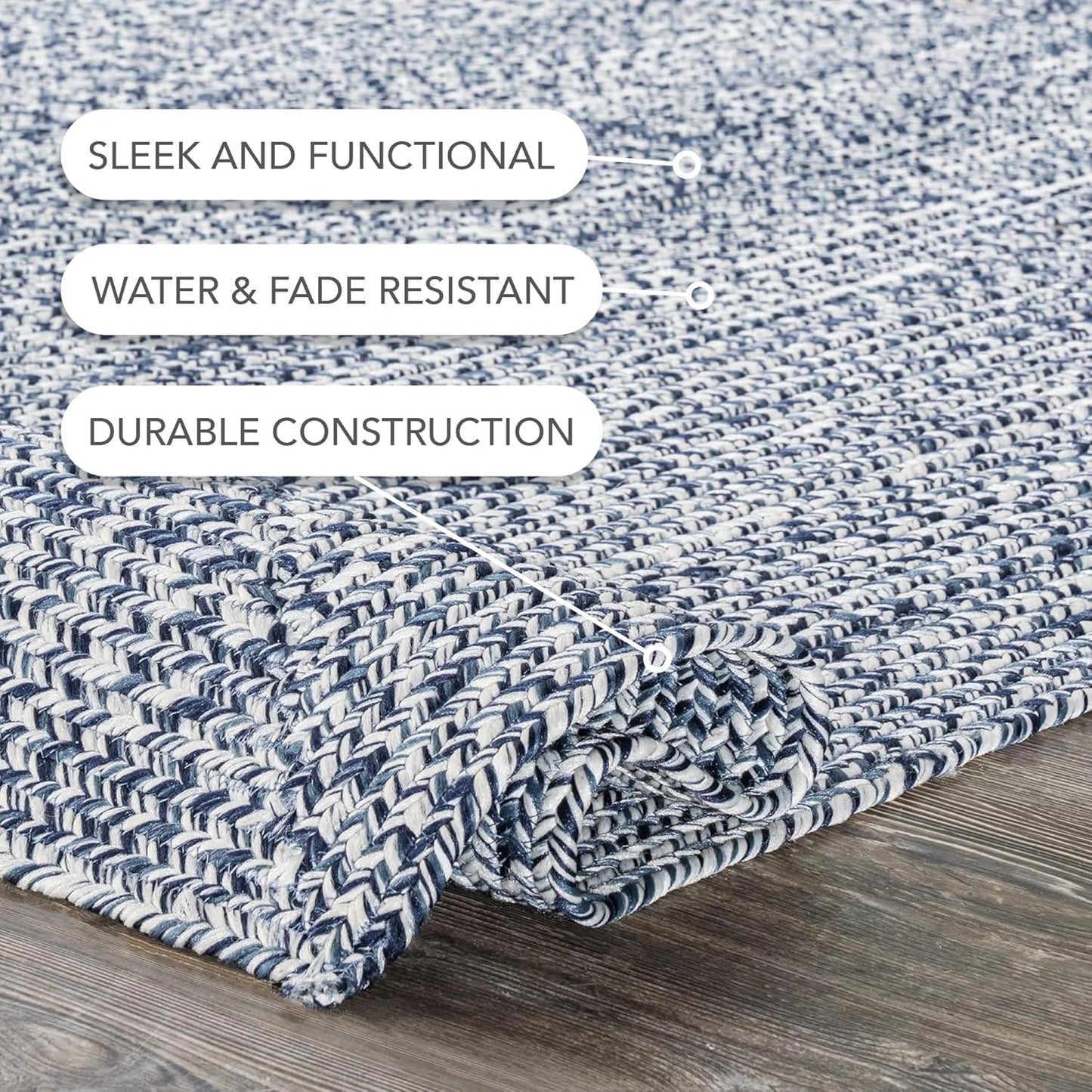 nuLOOM 3' x 5' Solid Hand Braided Indoor/Outdoor Area Rug, Pet-Friendly, High Traffic, Weather Resistant, for Patio, Balcony, Bedroom, Living, Dining Room, Wynn Navy