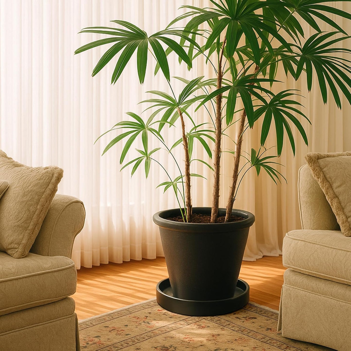 D'vine Dev Modern Round 8.7 Inch Ceramic Plant Pot Saucer, Planter Pot Drainage Tray for Indoor Plants, Matte Black, 97-T-B-4