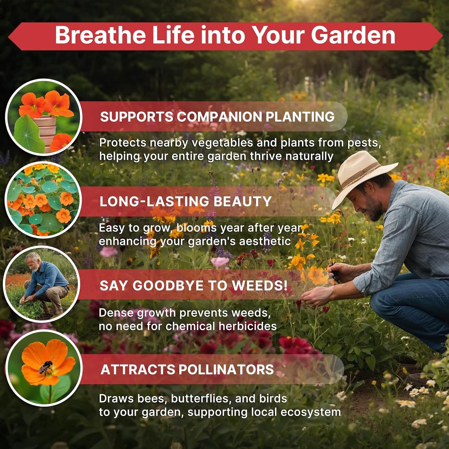 Nasturtium Seeds Pack 4 oz - Over 700 Non-GMO Heirloom Nasturtium Seeds for Planting, Edible Flowers in Individual Seed Packet for Planting Home Garden Indoor & Outdoor Gardening