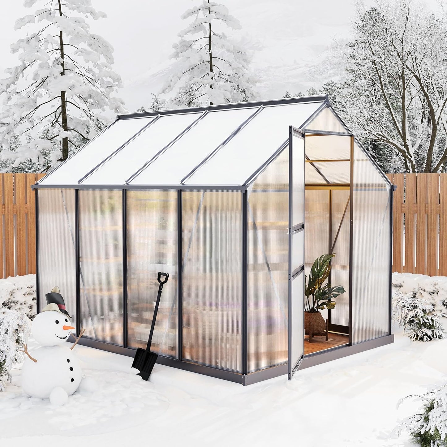 6×10FT Polycarbonate Greenhouse for Outdoors, Large Walk in Green House Kit and Winter Garden Planting, Enhanced Aluminum Green Houses for Outside to Protect Vegetables or Plants