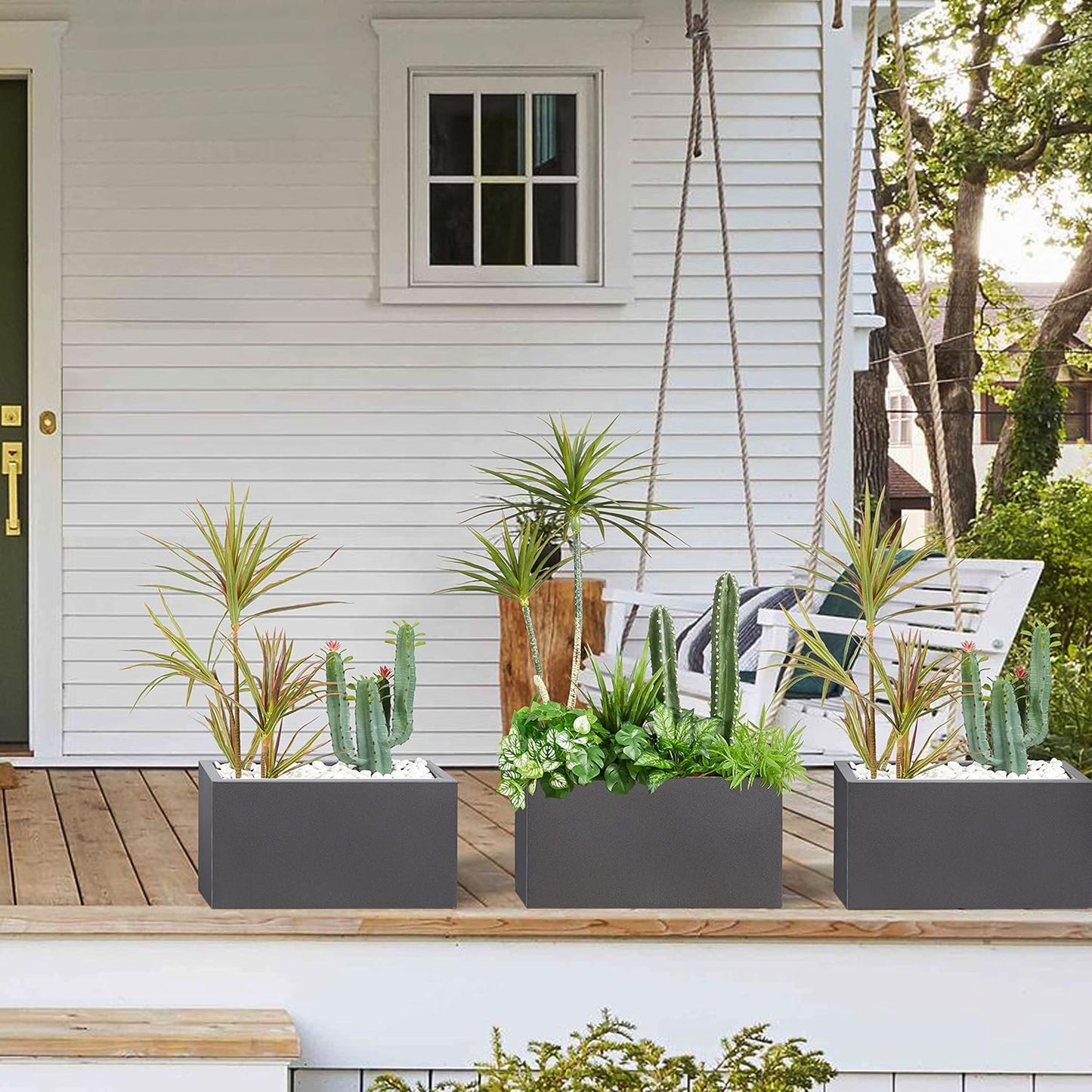 Metallic Heavy Rectangle Planter Box for Outdoor/Indoor 25Lx11Wx13H Inches 22Pounds Gray