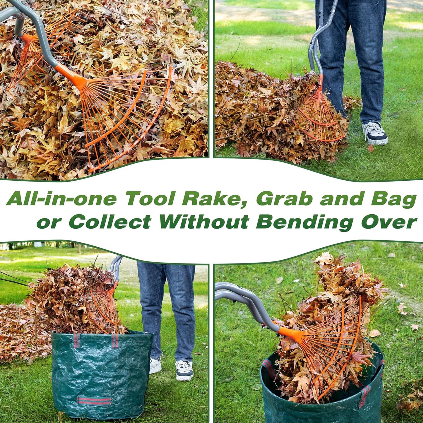 Walensee Leaf Grabber Rake, Leaf Collector Tool with Long Steel Handle & Steel Claw, Lightweight & Efficient Leaf Picker, Comfortable Grip, Ideal for Leaves, Twigs, Yard Waste Garden Cleanup