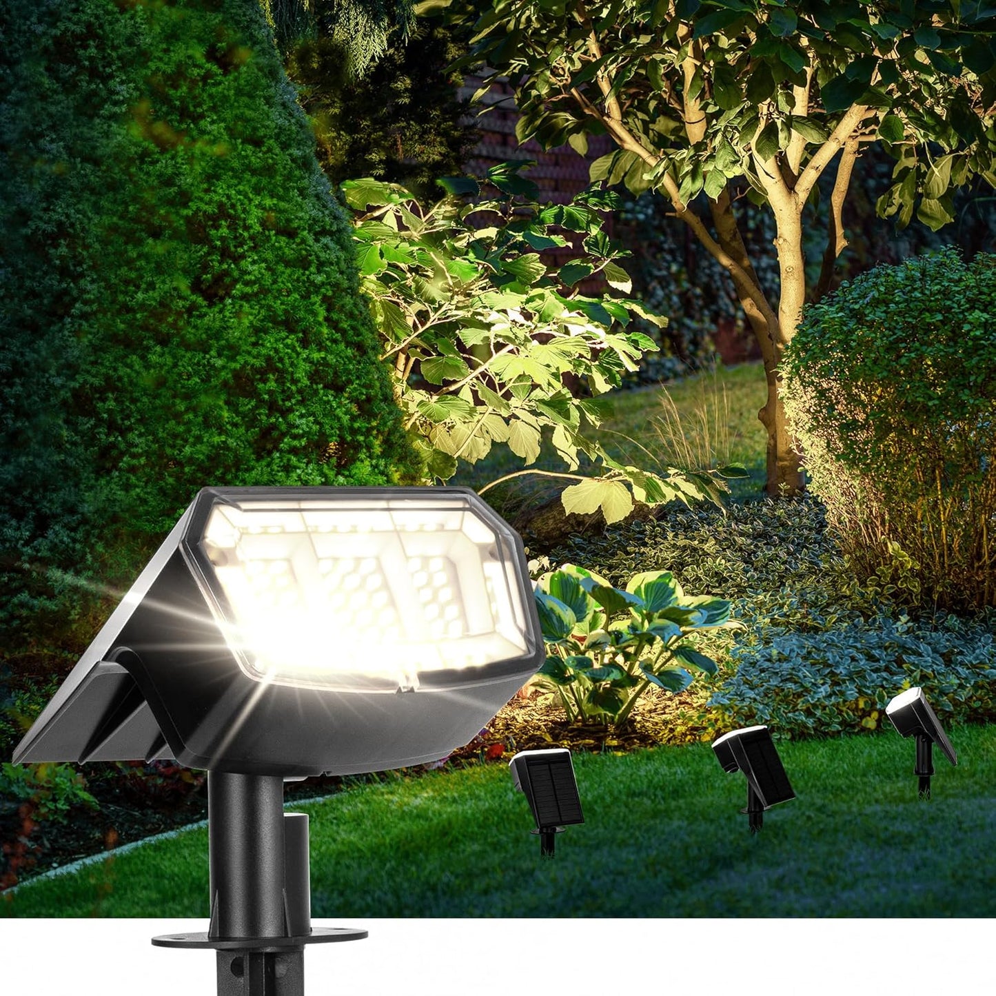 Solar Spot Lights Outdoor 63 LED 3 Lighting,Waterproof IP65 Modes Spotlights for Outside House Yard Garden Landscape Lights 3 Pack (Natural Light)