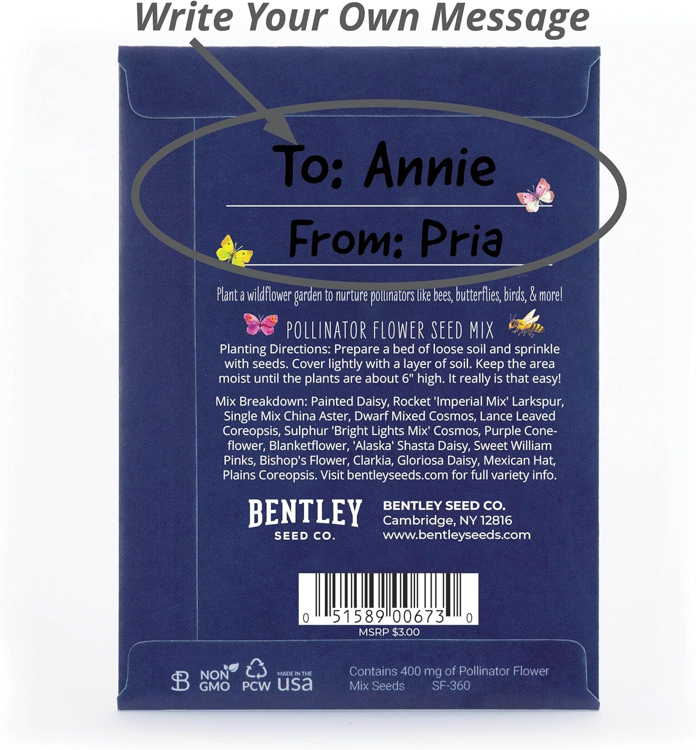 Bentley Seed Co. | Bee Kind Planet | Illustrated Bee Flower Seed Packets | Help Pollinators Environmental Favor for Events | Pollinator Wildflower Mix Seed | Eco-Friendly Hand Out | 25 Pk