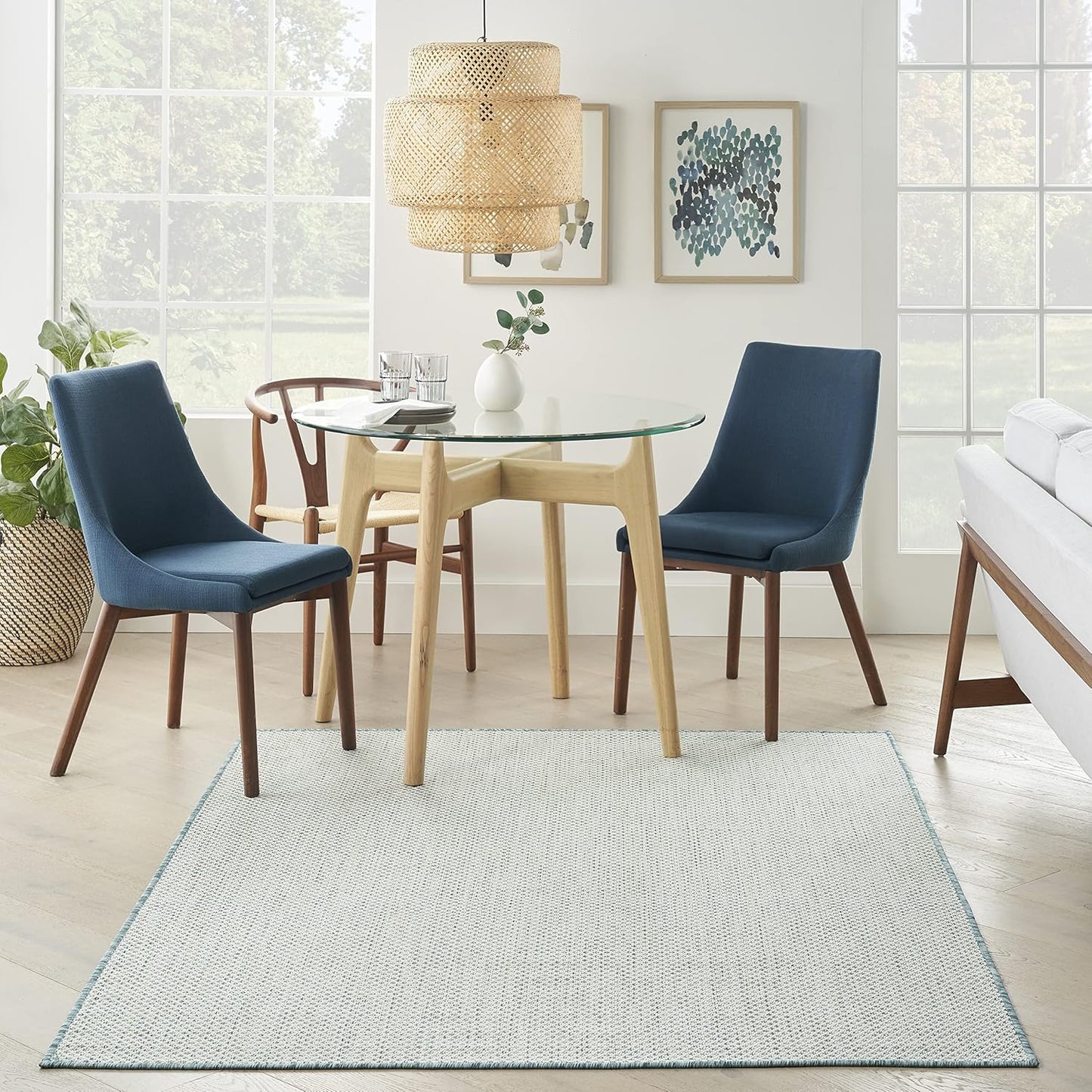 Nourison Home Courtyard 48" x 72" Fabric Indoor/Outdoor Rug in Ivory Aqua