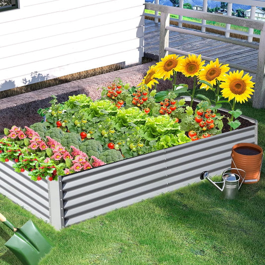 Domi Galvanized Raised Garden Bed, Outdoor Planter Garden Boxes Large Metal Planter Box for Gardening Vegetables Fruits Flowers, Silvery (8x4x1.5ft)