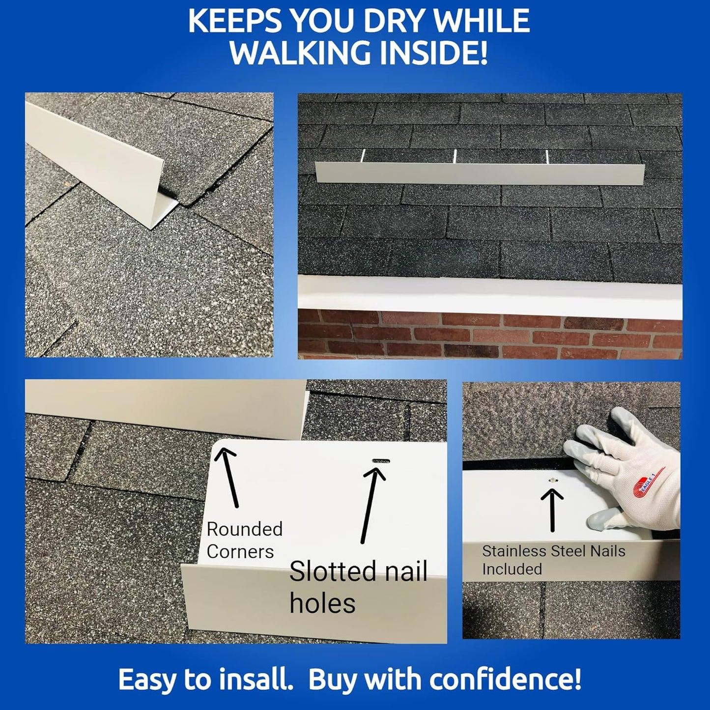 EAGLE 1- Shingle Roof Rain Diverter 40 Inches Long- 26 Gauge Material- Easy to Install- Includes Stainless Steel Nails (2, Charcoal Grey)