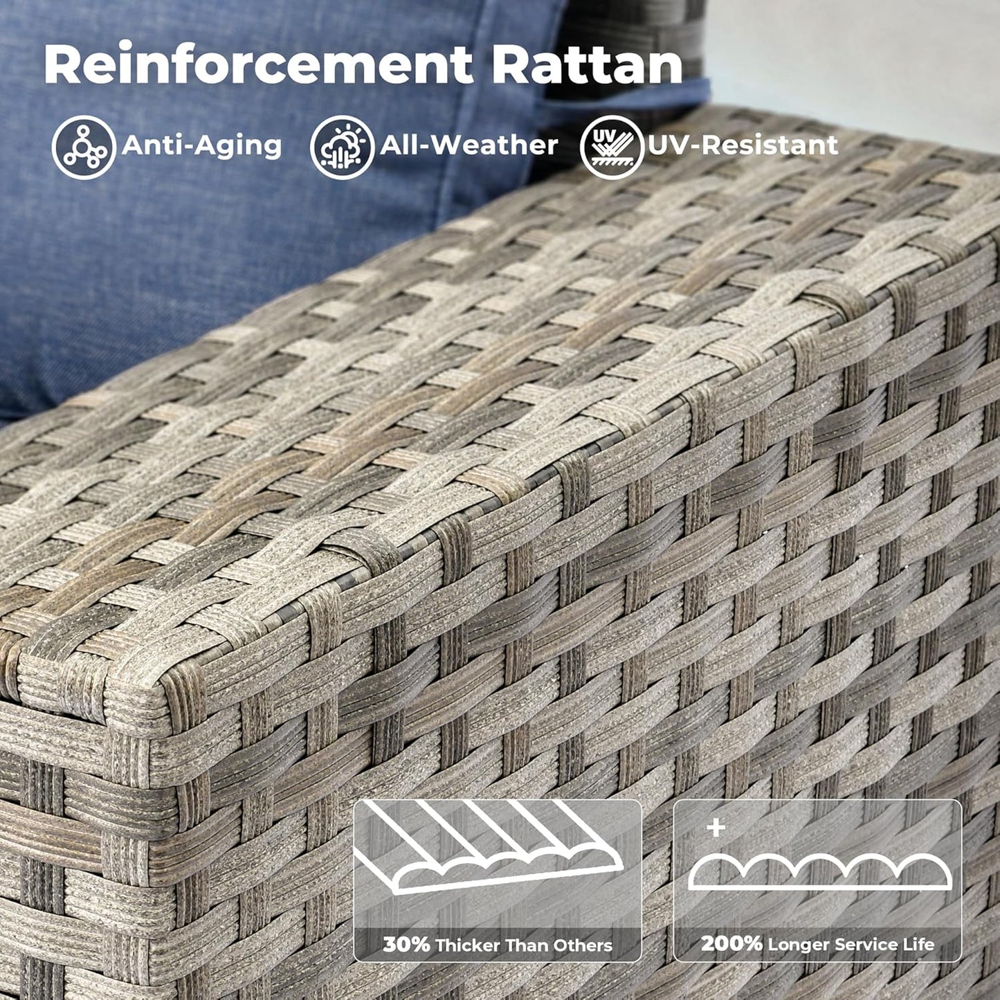 ovios 10 Pieces Patio Furniture Set, Outdoor Wicker Sectional Sofa with 42" Fire Pit Table Swivel Chairs, Modern Modular Deep Seat Rattan Couch Conversation Sets, Denim Blue