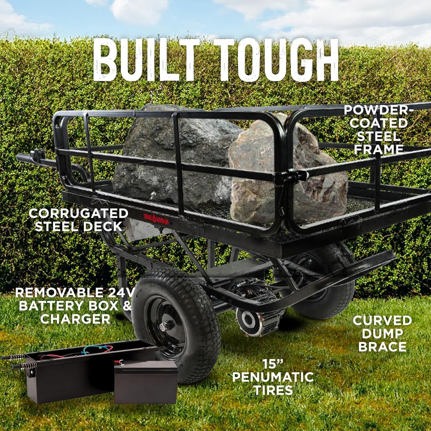 Electric Powered Utility Cart 350 LBS Capacity with Metal Mesh Deck Collapsible/Removable Sides 8 Hour Battery Life