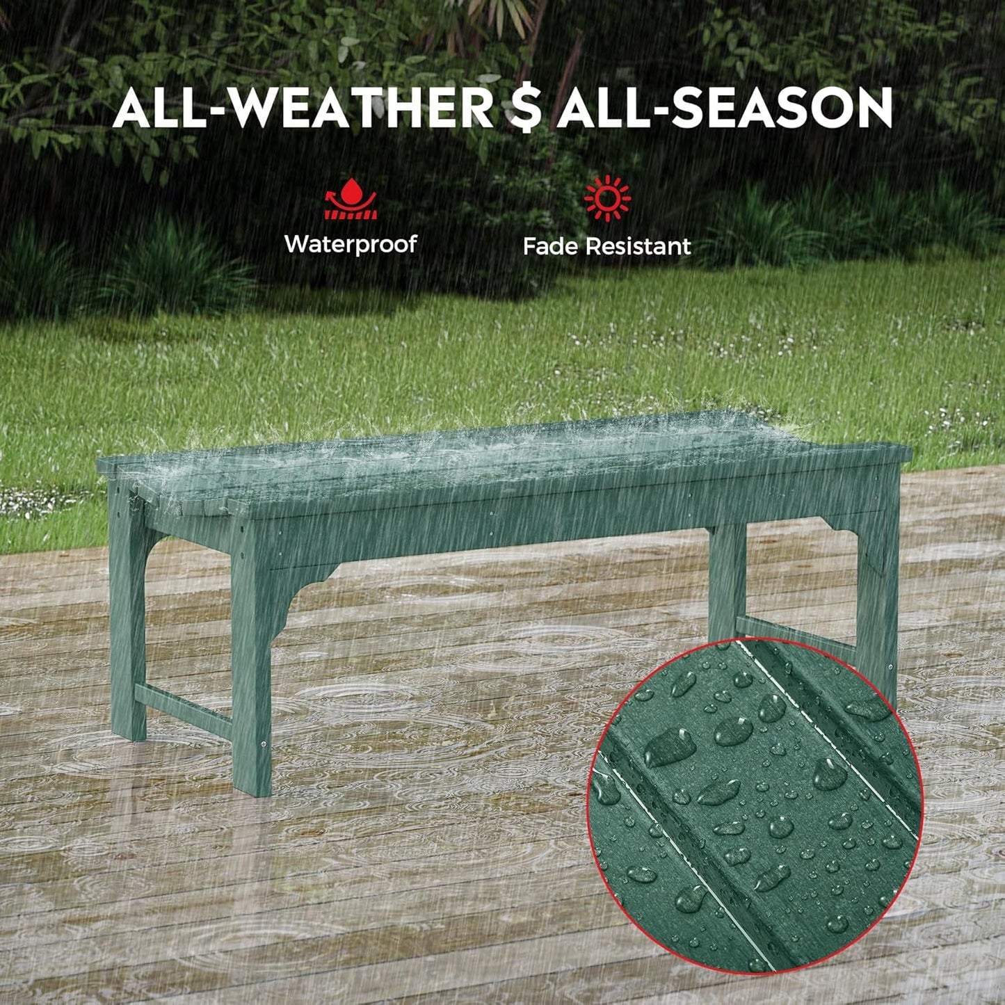 Outdoor Benches Weatherproof, All Weather Resistant Park Bench Poly Lumber Backless Garden Bench Seat for Entryway Front Porch, Dark Green