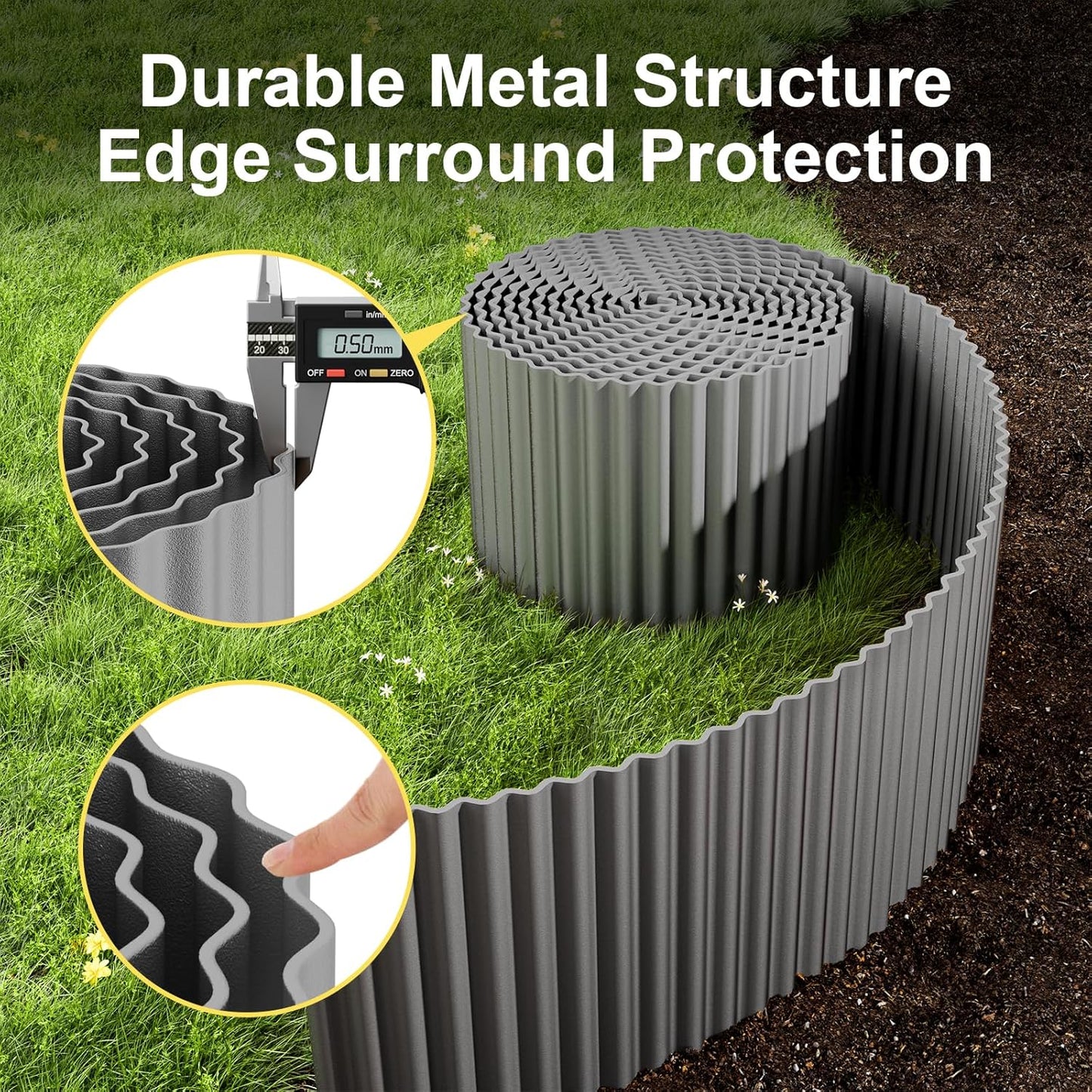 Land Guard Corrugated Garden Edging Border,12" x 50' Landscape Paver Edging, Tall Landscape Edging, Fence for Garden, Flower Bed, Lawn and Landscape Edging (Grey)