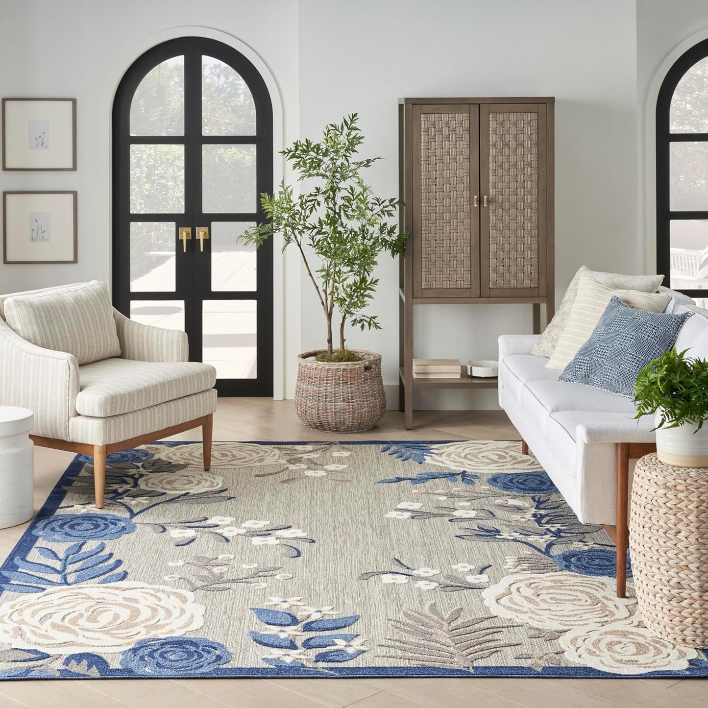 Nourison Home Aloha Indoor/Outdoor Modern Blue/Grey 6' x 9' Area Rug, Easy Cleaning, Non Shedding, Bed Room, Living Room, Dining Room, Kitchen (6x9)