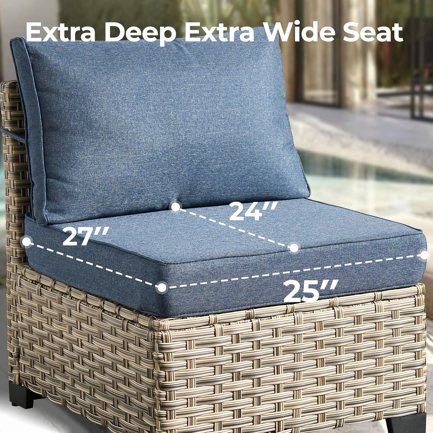 HOOOWOOO Outdoor Sectional Patio Furniture Set with Fire Pit Table,13 Pieces Wicker Conversation Sets L Shaped Couch,Extra Deep Out Door Sofa Outside Furniture with Swivel Chairs Ottoman,Denim Blue