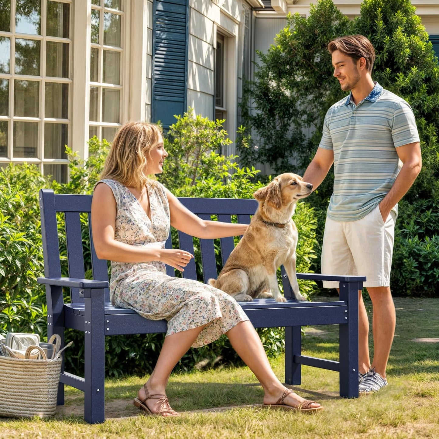 YITAHOME Garden Bench, All Weather Outdoor Bench for 2-3 Persons, Fade/Rot Resistance Patio Benches for Park, Porch, Patio & Backyard (Navy)