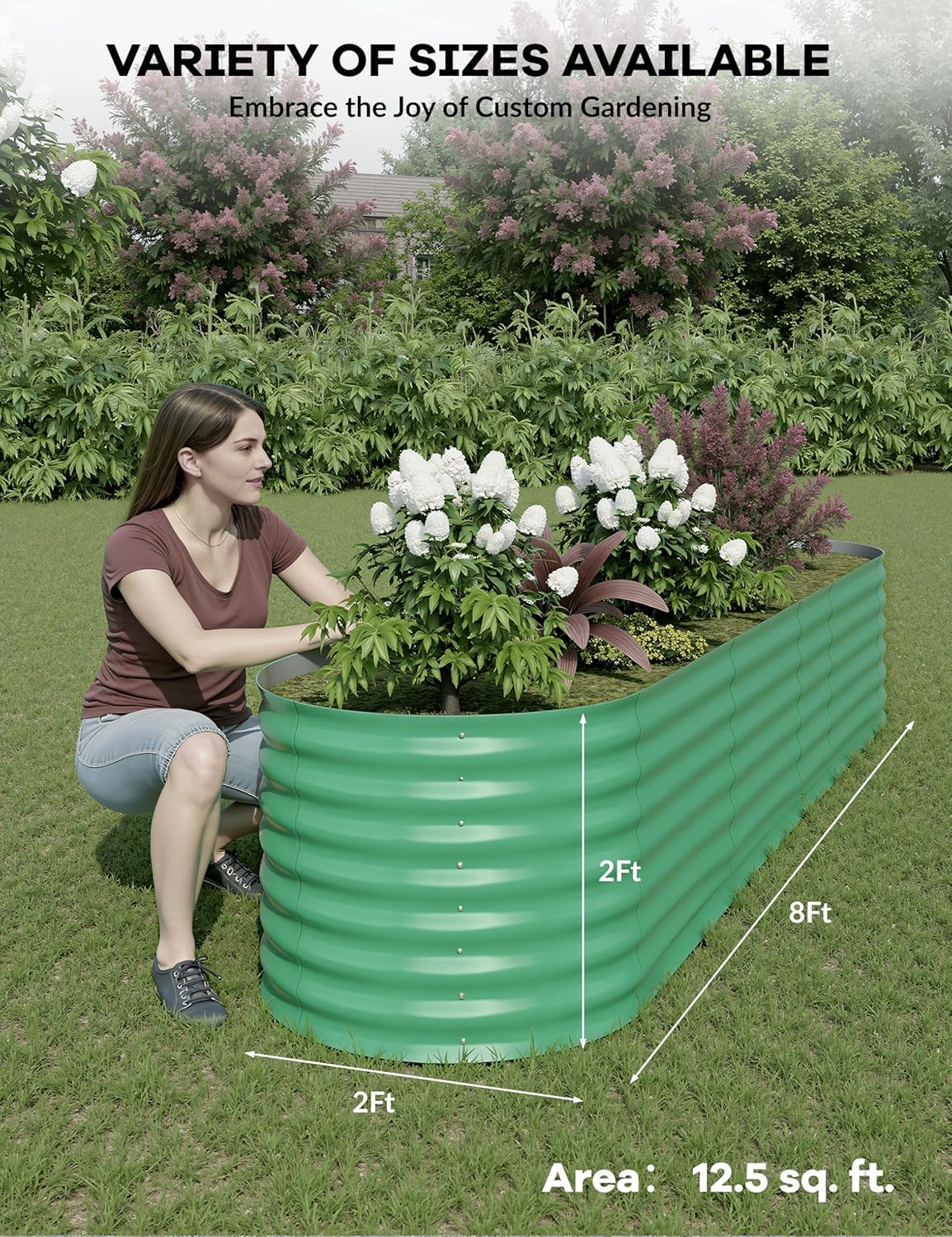 2 Pcs Raised Garden Beds Outdoor 8x4x2 ft - Galvanized Steel Planter Box for Vegetables, Flowers, Rust-Resistant Garden Box, Easy Assembly Raised Beds, Durable Planters for Outdoor Plants, Green