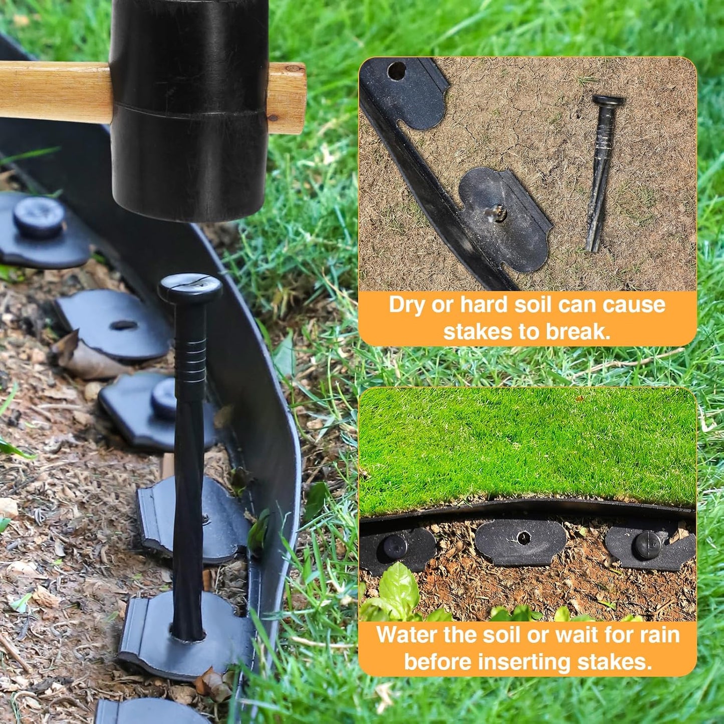 Bonviee 1.5” x 100’ Landscape Edging Kit, Garden Edging Coil with 150 Pcs Spikes, No Dig Lawn Border Design