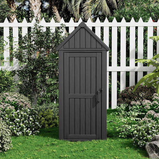 Upgraded Outdoor Resin Storage Shed with Removable Shelves, Lock Ring & Reinforced Floor - All-Weather Garden, Patio Cabinet (Black)