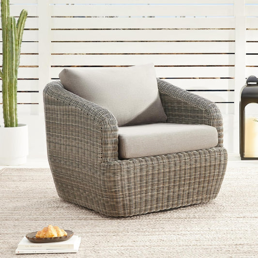 CHITA Patio Wicker 360° Swivel Chair with Removable Cushion, Backyard Rattan Chair for Sunrooms, Patios, Decks, Fully Assembled(Gray Cushions with Brownish Gray Wicker)