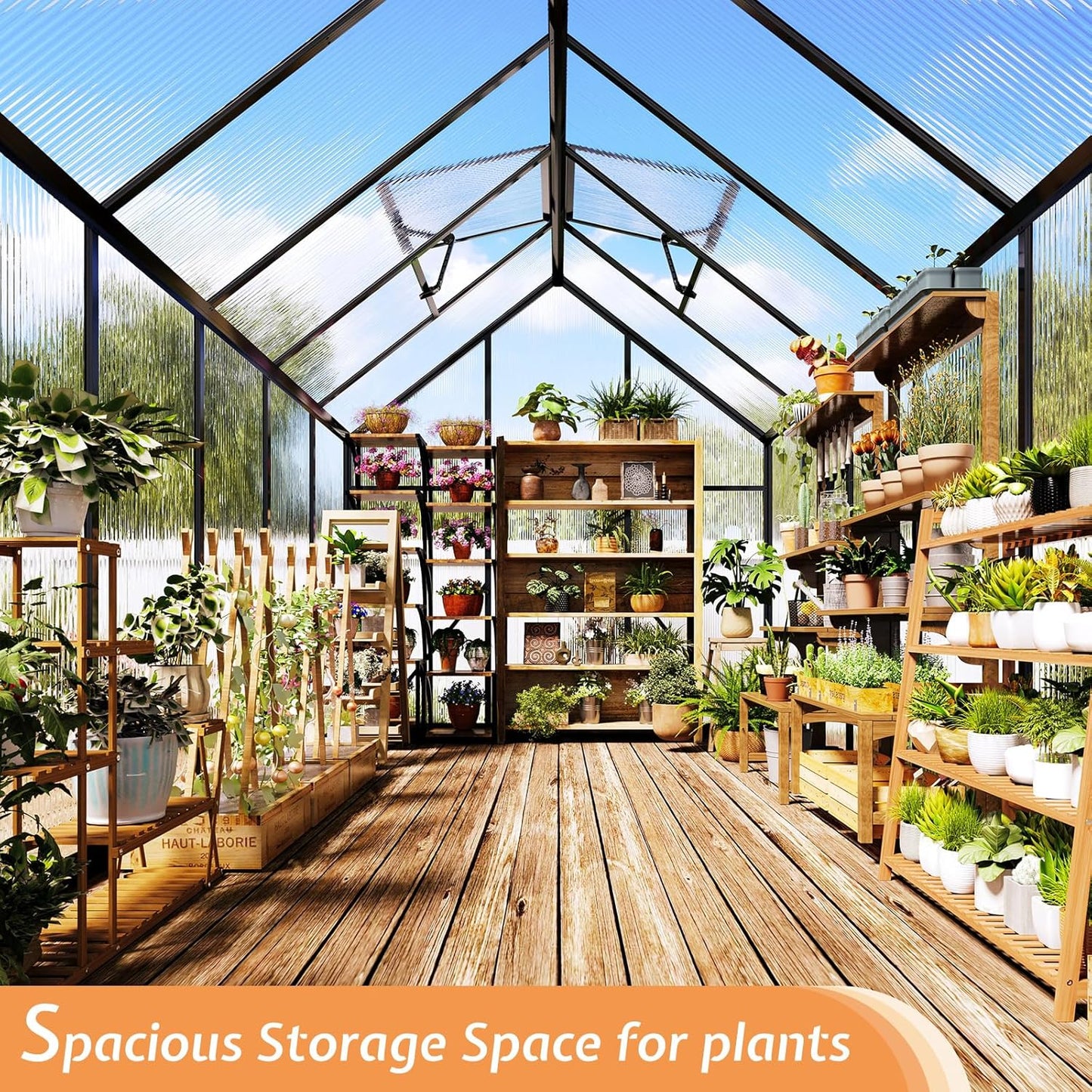 Amerlife 6x12x6.3 FT Ft Polycarbonate Greenhouse for Outdoors, Walk-in Design with Aluminum Frame, 2 Windows and Swing Door, Heavy-Duty Greenhouse Construction for Garden, Black