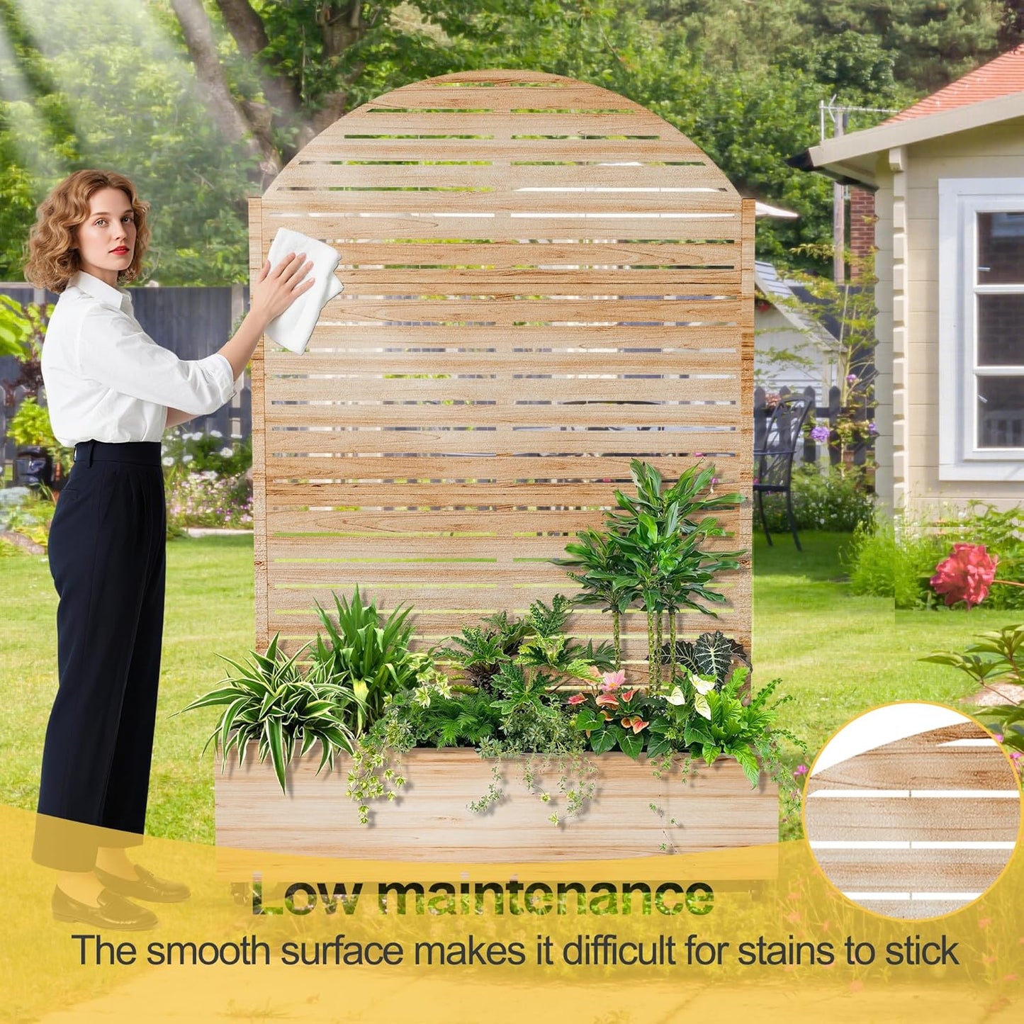 Raised Garden Bed with Arched Trellis and Wheels,73"x47"x16" Metal Raised Garden Bed,Acacia Finish Metal Planter with Climbing Trellis for Vines & Vegetables