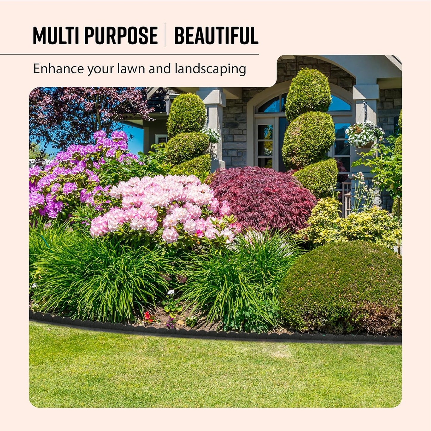 Playsafer L Shaped Flexible Rubber Scalloped Edger for Lawns Landscaping and Playground | Easy No Dig Installation| 4' Long (1, Dark Gray)