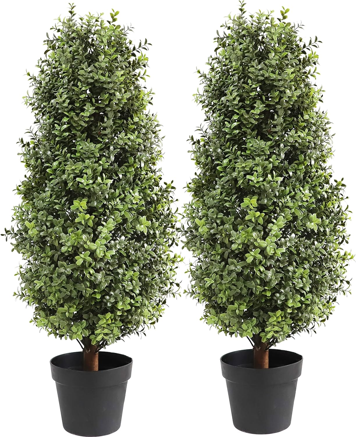 35inch Artificial Topiary Boxwood Tree, Faux Plants Outdoor 2 Packs Fake Bushes Faux Shrub, Artificial Topiary for Outdoors for Home Decor Indoor Front Porch