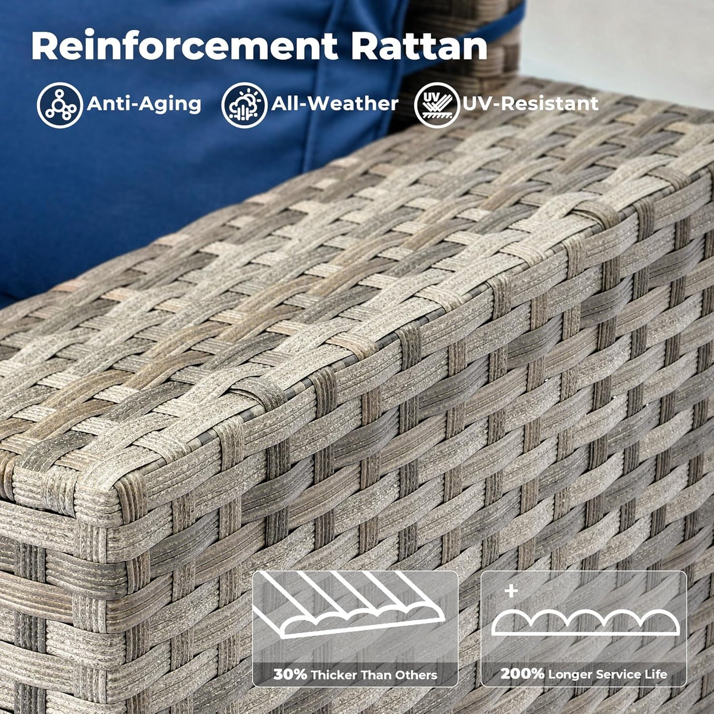 ovios 6 Pieces Patio Furniture Set, Outdoor Wicker Sectional Sofa with Glass Table Comfy Cushions, Modern Modular Deep Seat Couch Rattan Conversation Set, Navy Blue