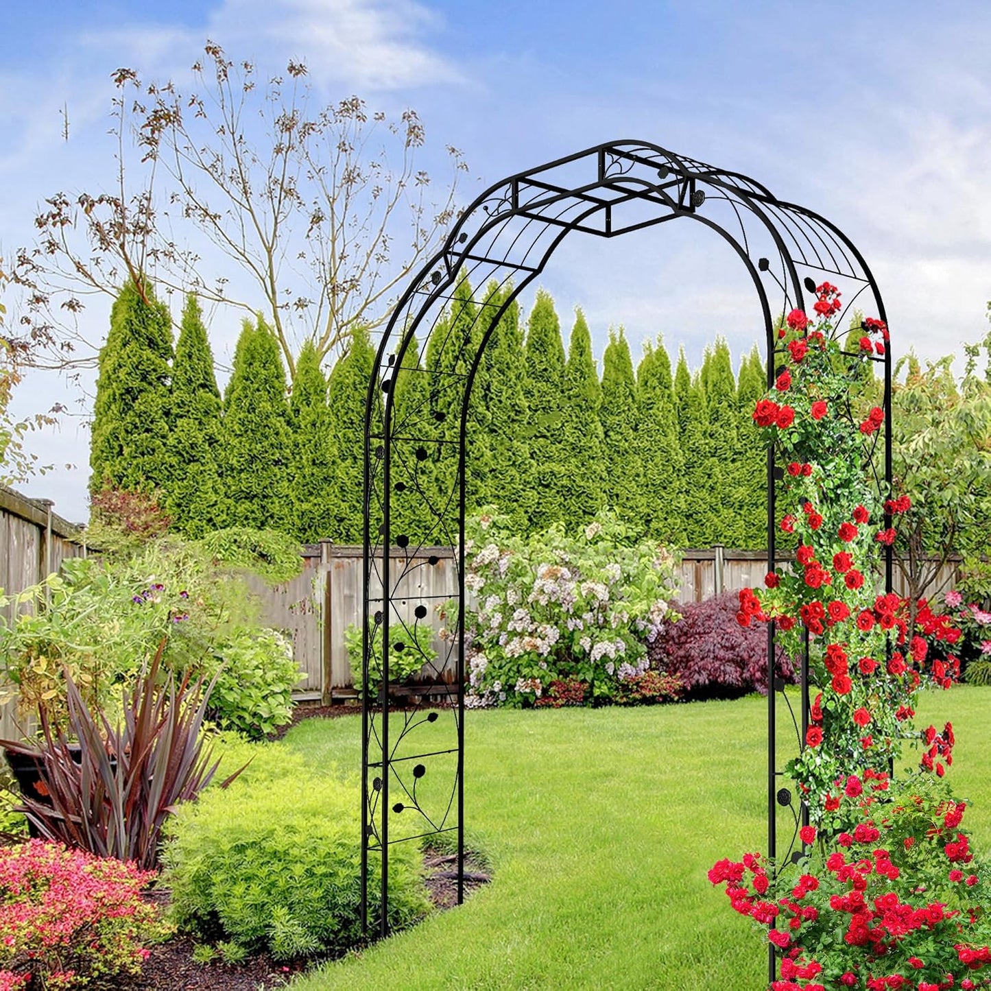 Metal Garden Arch 98.4" H Garden Arbor Trellis for Outdoor Climbing Plants Support Rose Lawn Tall Super Large Event Arch(XL, Black)
