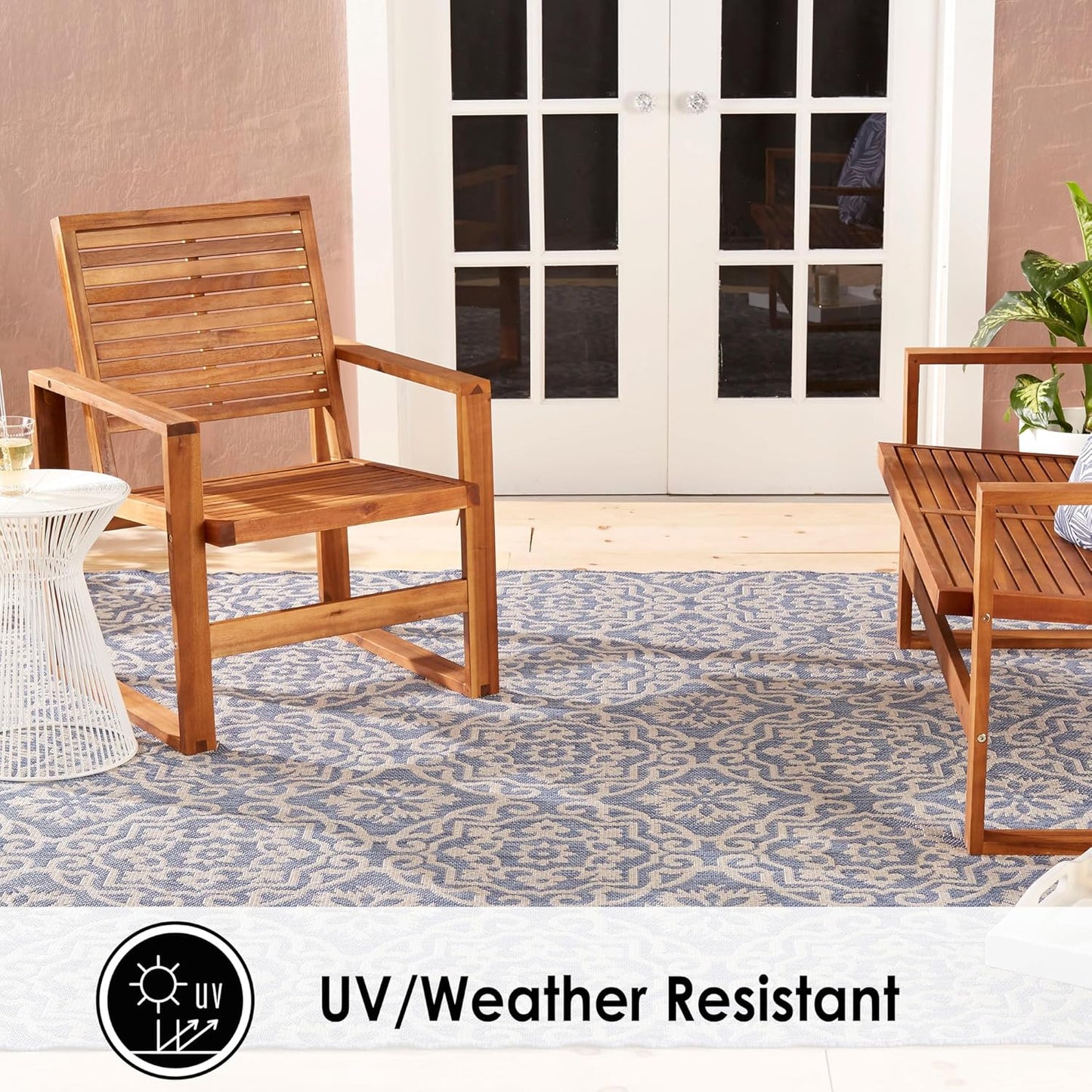 Nicole Miller New York Patio Country Julia Transitional Geometric Indoor/Outdoor Area Rug, Blue/Grey, 3'11"x5'2"