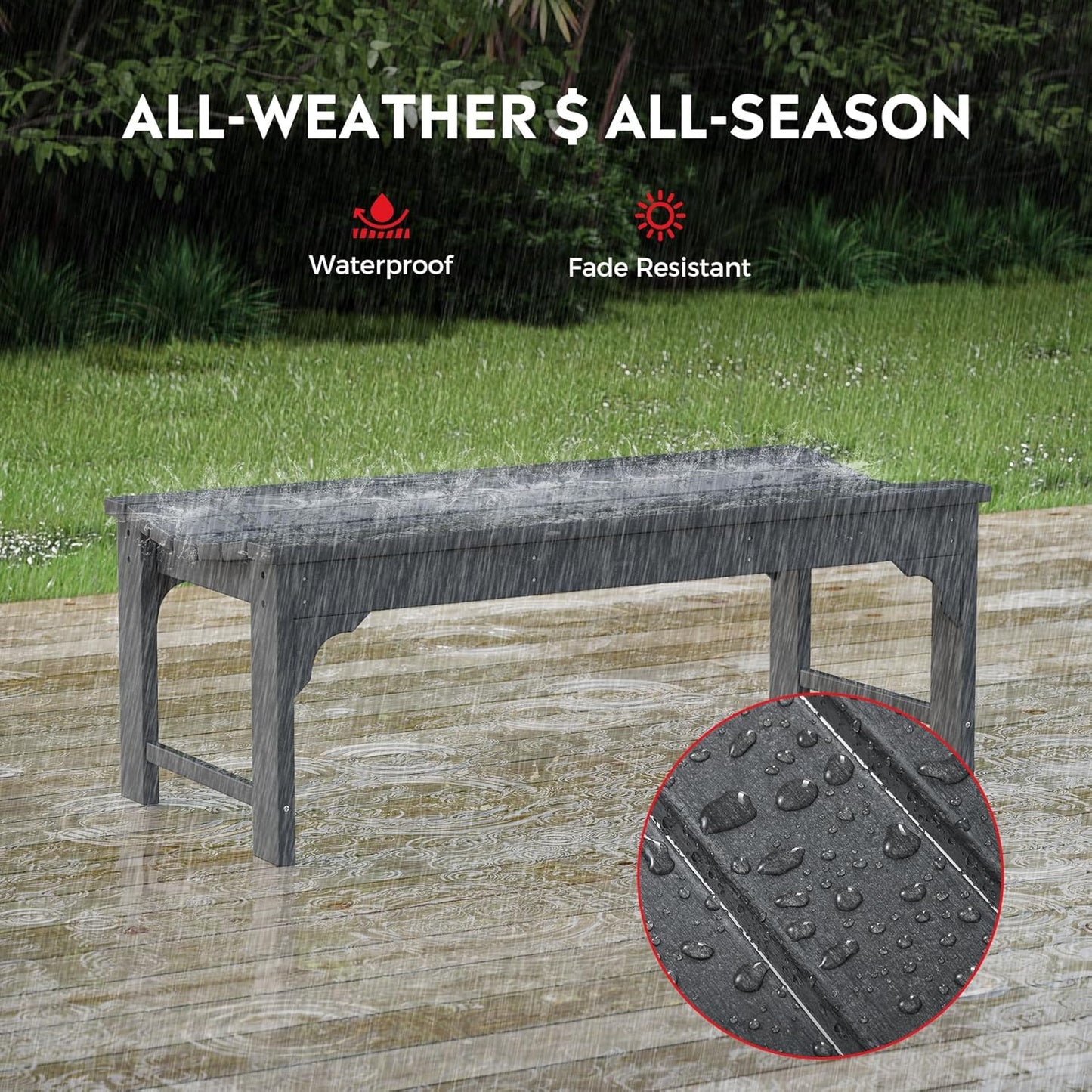 Outdoor Benches Weatherproof, All Weather Resistant Park Bench Poly Lumber Backless Garden Bench Seat for Entryway Front Porch, Gray