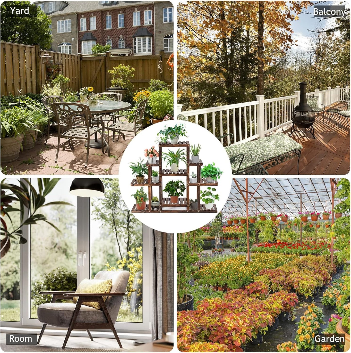 COSTWAY 6-Tier Multifunctional Wood Flower Stand, Shelf Holder for Multiple Plants, Freestanding Plant Rack for Garden, Patio, Balcony, Living Room, Indoor, Outdoor