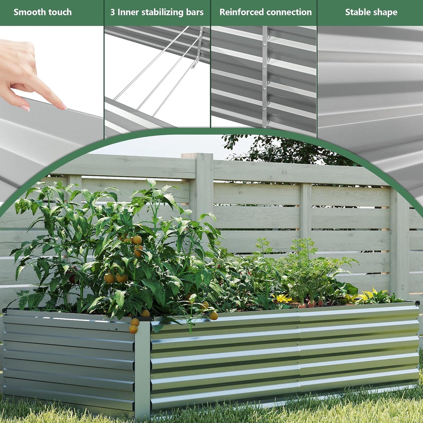 FOOWIN 2pcs 8x4x2ft Galvanized Raised Garden Bed, Planter Raised Garden Boxes Outdoor, Large Metal Raised Beds for Gardening, Garden Bed for Vegetables, Flowers, Herb,478 Gallon Capacity, Silver