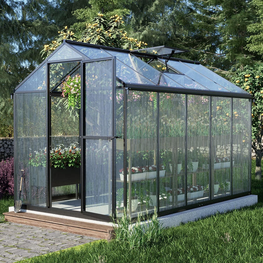 BPS 6' x 10' Walk-in Polycarbonate Greenhouse with Heavy-Duty Aluminum Frame, 2 Vent Windows & Lockable Door for Outdoor, Patio, Backyard, and Garden Use