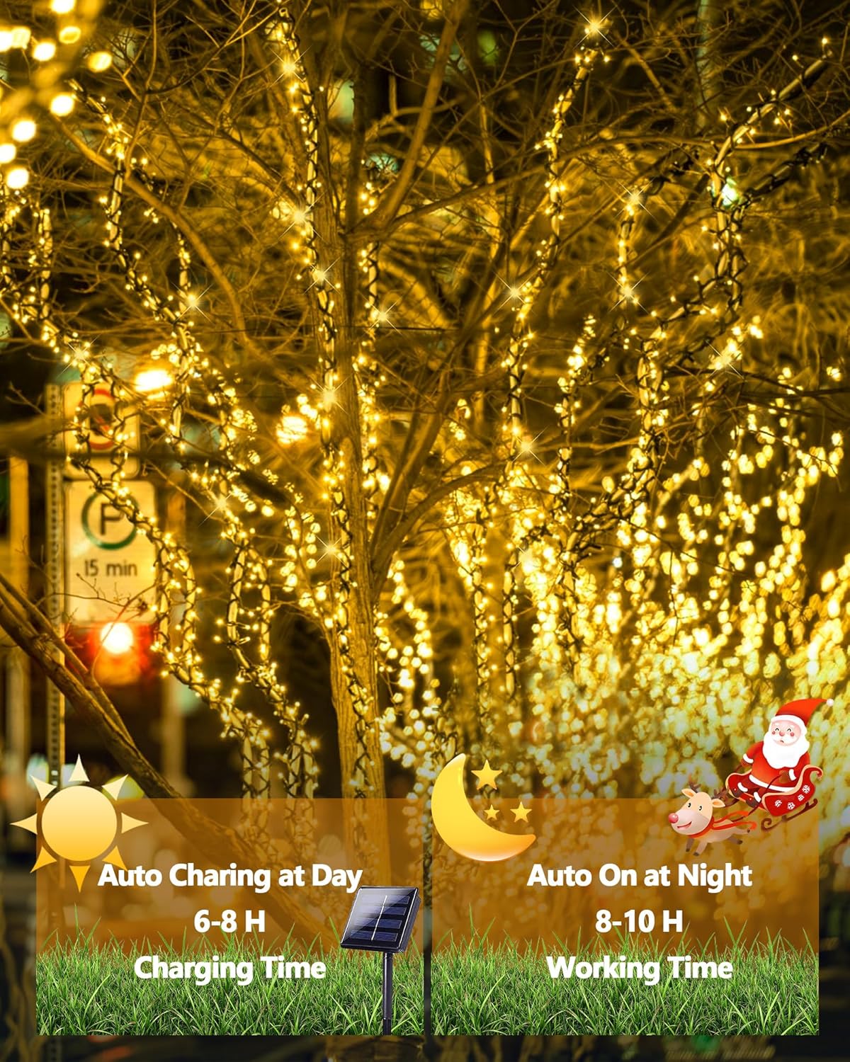 6 Pack Solar Christmas Lights Outdoor Waterproof, 600 LED 198 FT Solar Powered String Lights Outdoor with Green Wire 8 Lighting Modes, Mini LED Xmas Tree Light for Fence Party Decorations, Warm White