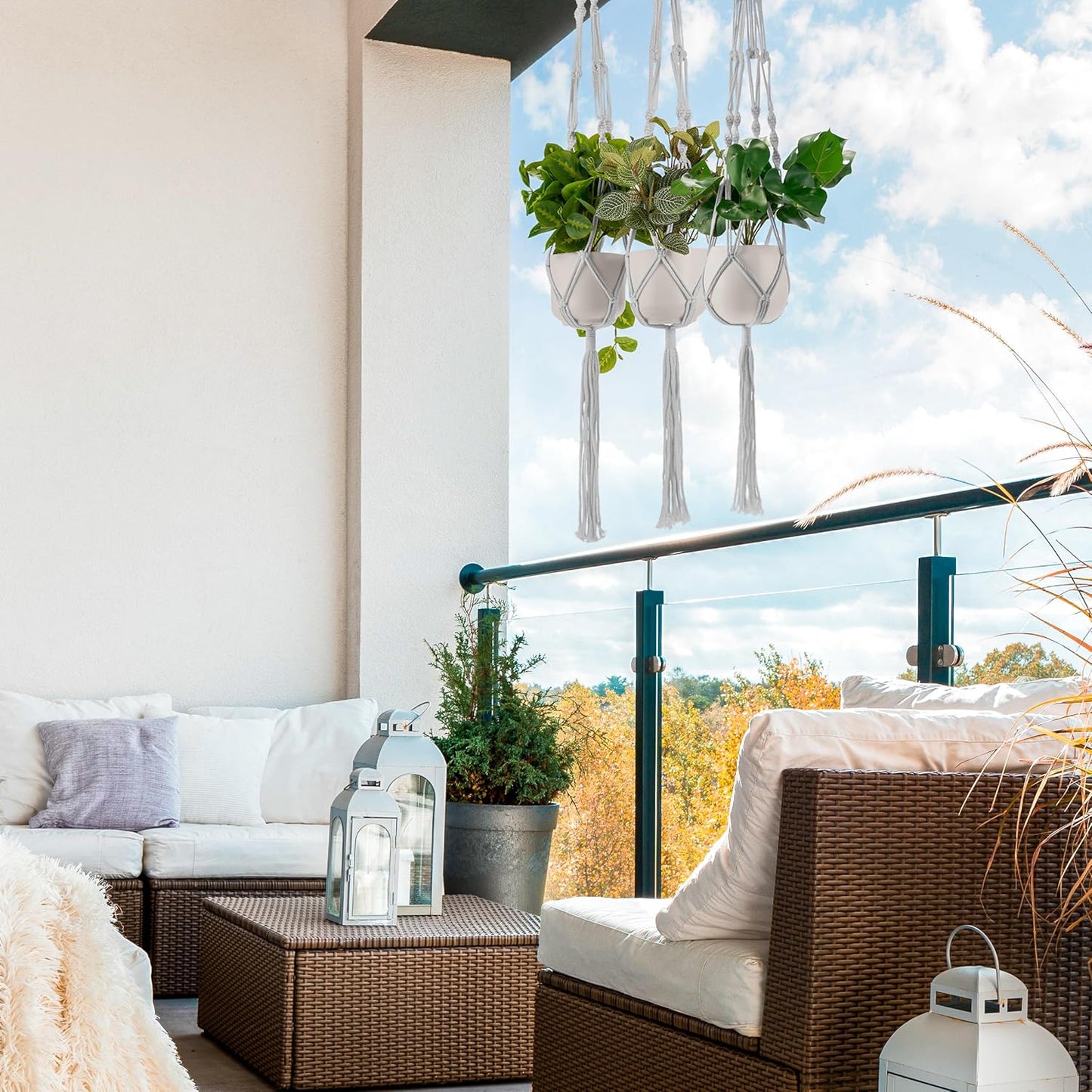 Sorbus Macrame Plant Hanger (8 Pack) Indoor Outdoor Hanging Plant Pots Cotton Rope, Elegant for Home, Patio, Garden (White)