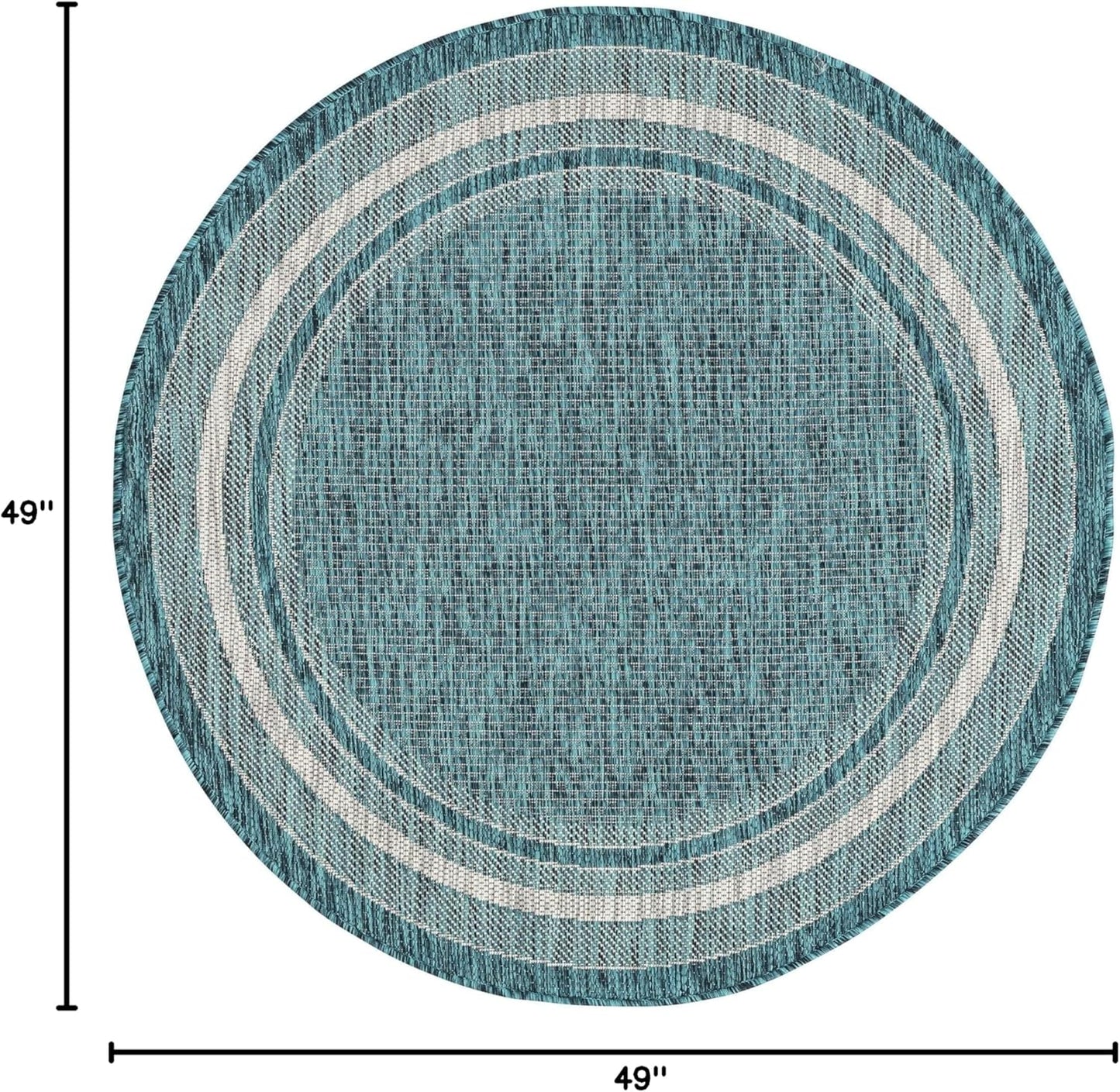Unique Loom Outdoor Border Collection Area Rug - Soft Border (4' Round Teal/Ivory)