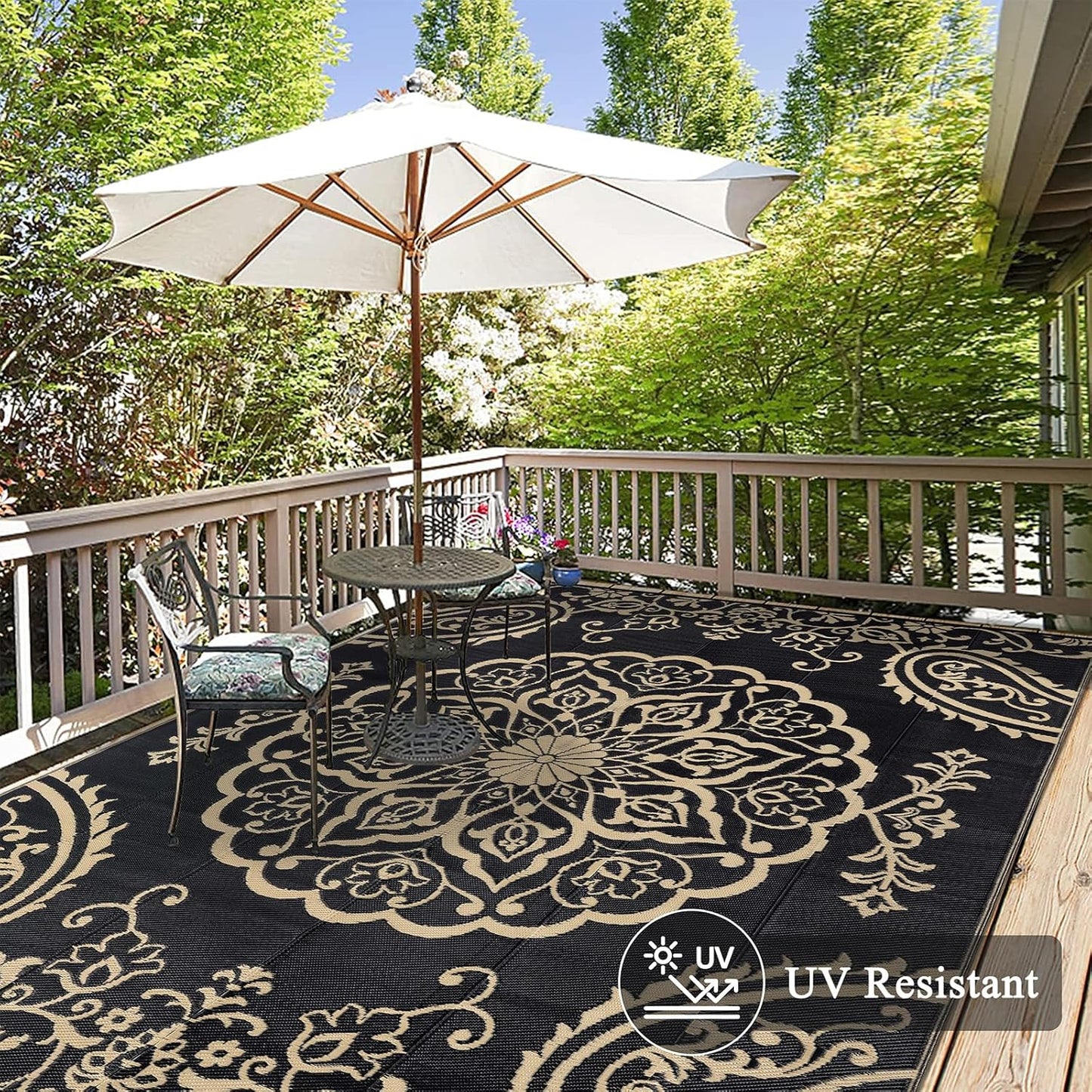 Pauwer Waterproof Outdoor Rug 6x9, Reversible Plastic Straw Patio Camping Rug, Indoor Outdoor RV Mat Carpet for Deck, Camper, Porch, Balcony, Backyard, Picnic, Boho Black Brown