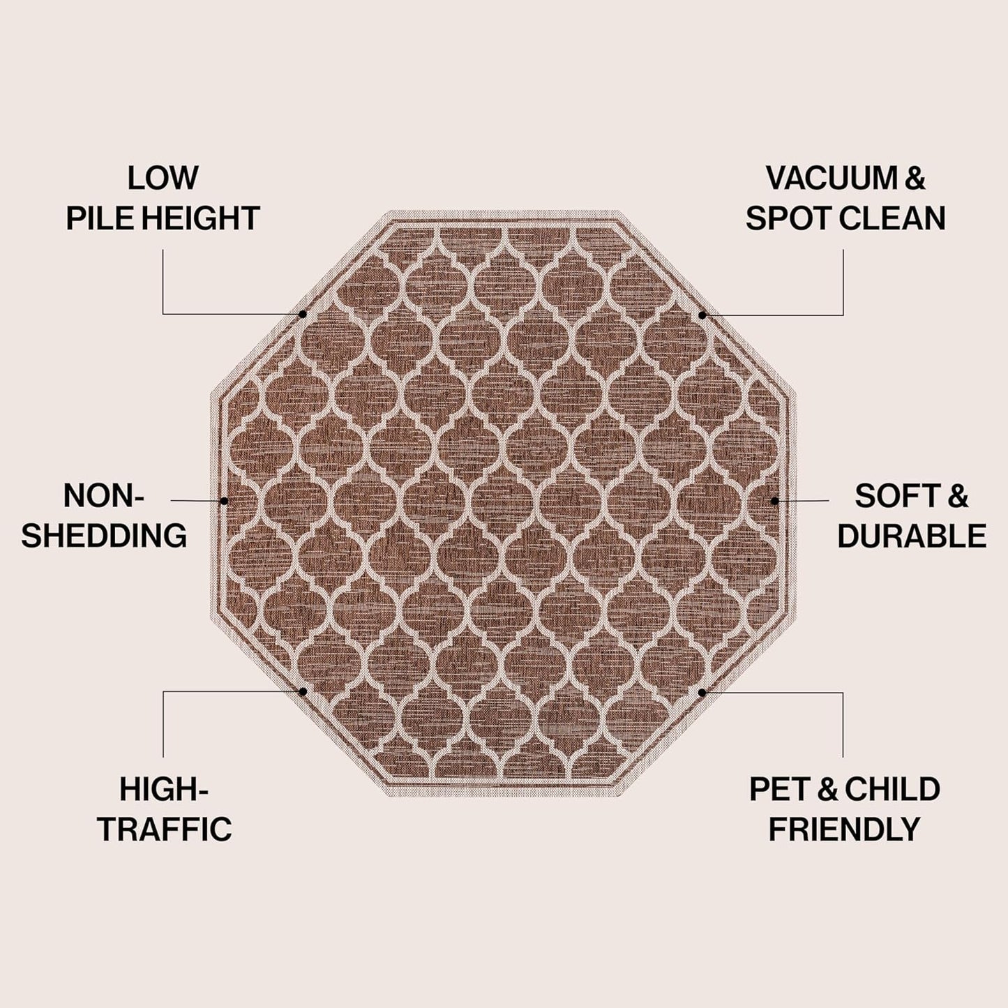 Eyely BMS109B-5TGN Trebol Moroccan Trellis Textured Weave Espresso/Taupe 5' Octagon Indoor/Outdoor Area Rug, Espresso/Taupe, 5' Octagon, Indoor/Outdoor, Area Rug