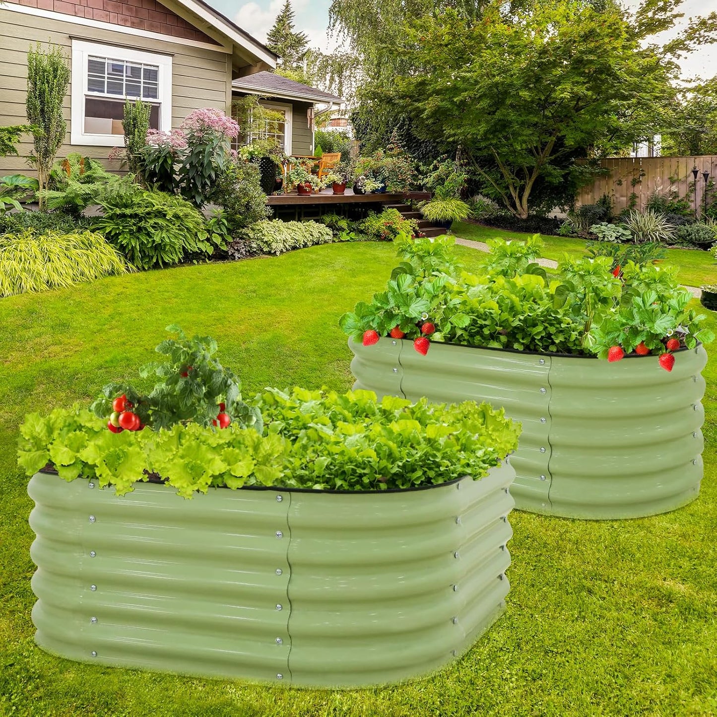 EAGLE PEAK 2-Tier Galvanized Raised Garden Bed Planters, Planter Boxes Outdoorfor Vegetables, Flowers and Herbs, Assembly Modular - 33in Overall Height, 41'' L x 43'' W, Olive Green