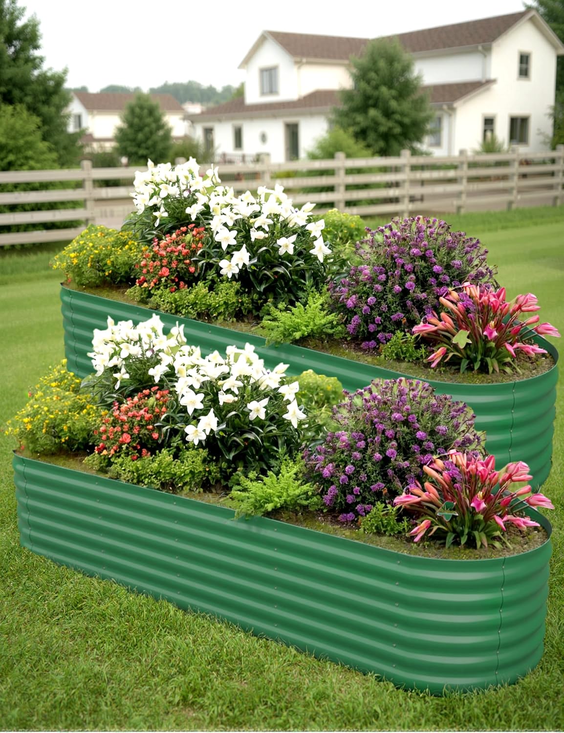 2 Pcs Raised Garden Beds Outdoor 8x2x1.5 ft - Galvanized Steel Planter Box for Vegetables, Flowers, Rust-Resistant Garden Box, Easy Assembly Raised Beds, Durable Planters for Outdoor Plants, Green