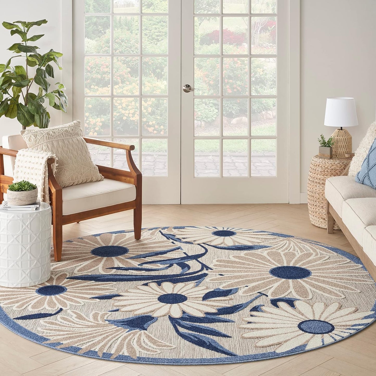 Nourison Aloha 8' x Round Blue Gray Fabric Contemporary Area Rug (8' Round)