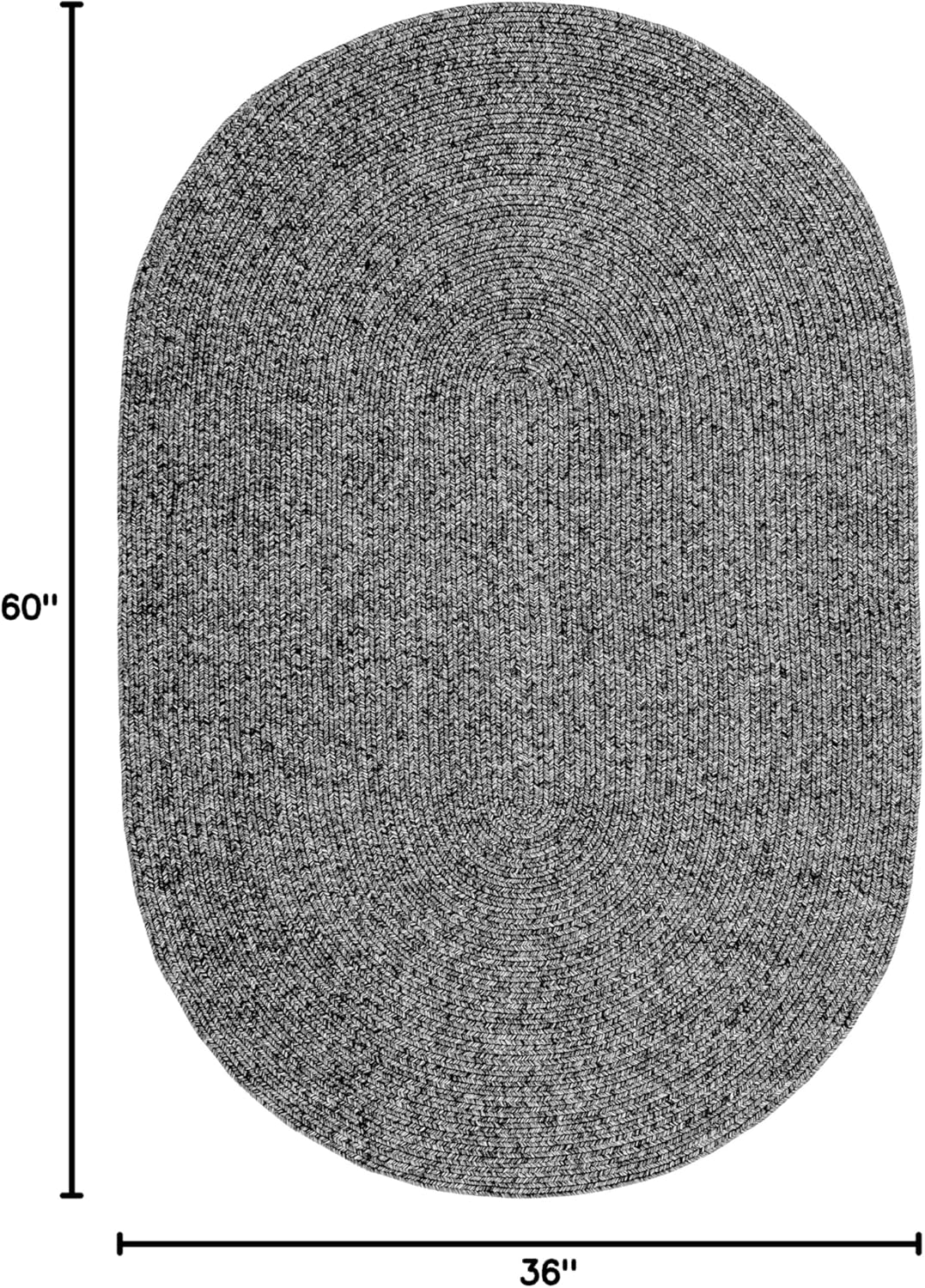 nuLOOM Oval 3' x 5' Solid Hand Braided Indoor/Outdoor Area Rug, Pet-Friendly, High Traffic, Weather Resistant, for Patio, Balcony, Bedroom, Living, Dining Room, Wynn Charcoal