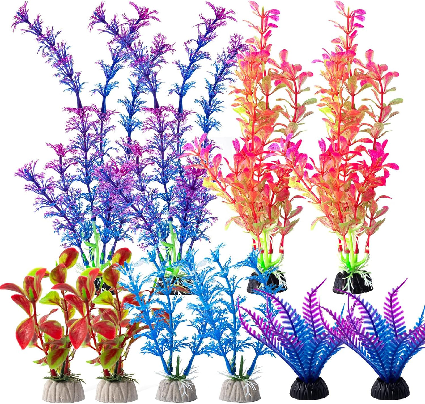 COMSUN 10 Pack Artificial Aquarium Plants, Small Size 4 inch Approximate Height Fish Tank Decorations Home Décor Plastic Blue
