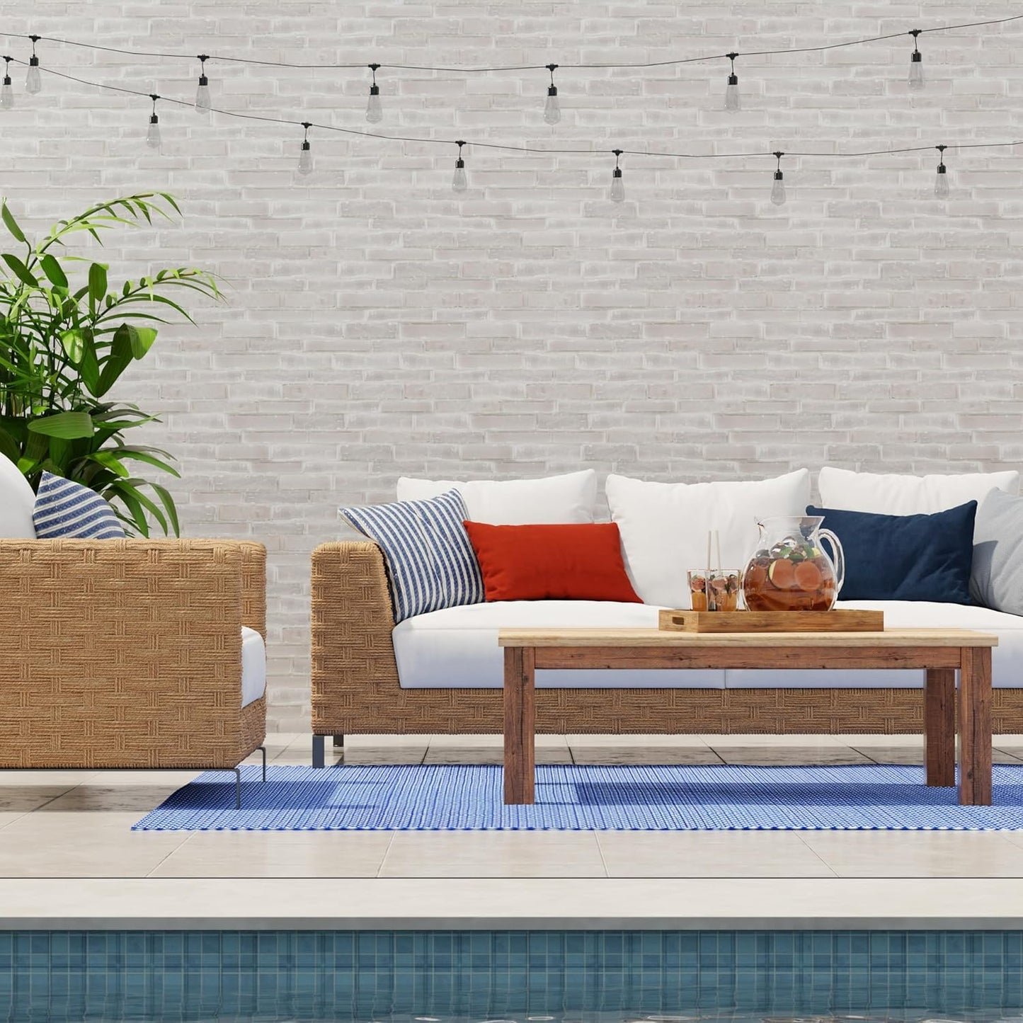 Mad Mats Geometric Outdoor Rug, Reversible Plastic Mat (6' x 9', Basic - Blue/White)