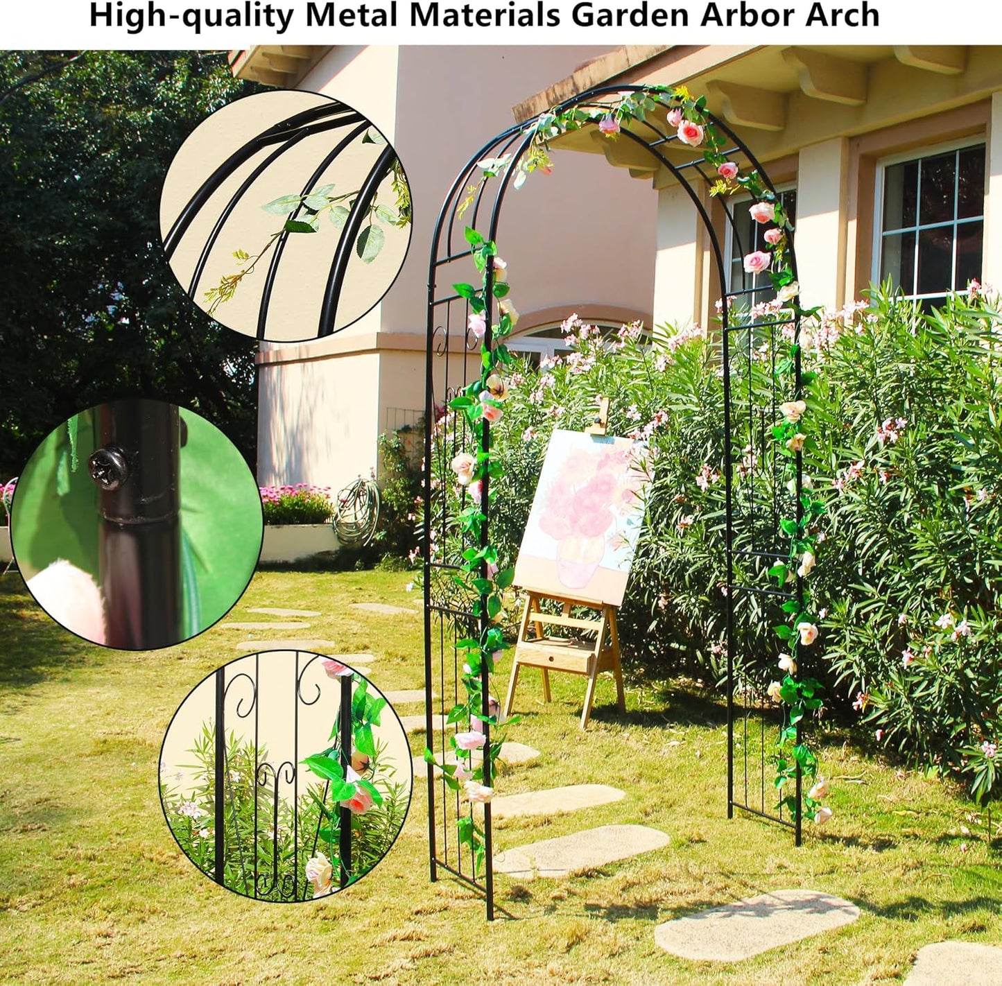 Metal Garden Arch, Wedding & Event Decoration, 94.5" H x 45.3" W Garden Arbor Trellis for Climbing Plants, Assemble Easily for Wedding Garden Arch Bridal Party Decoration High Arbor