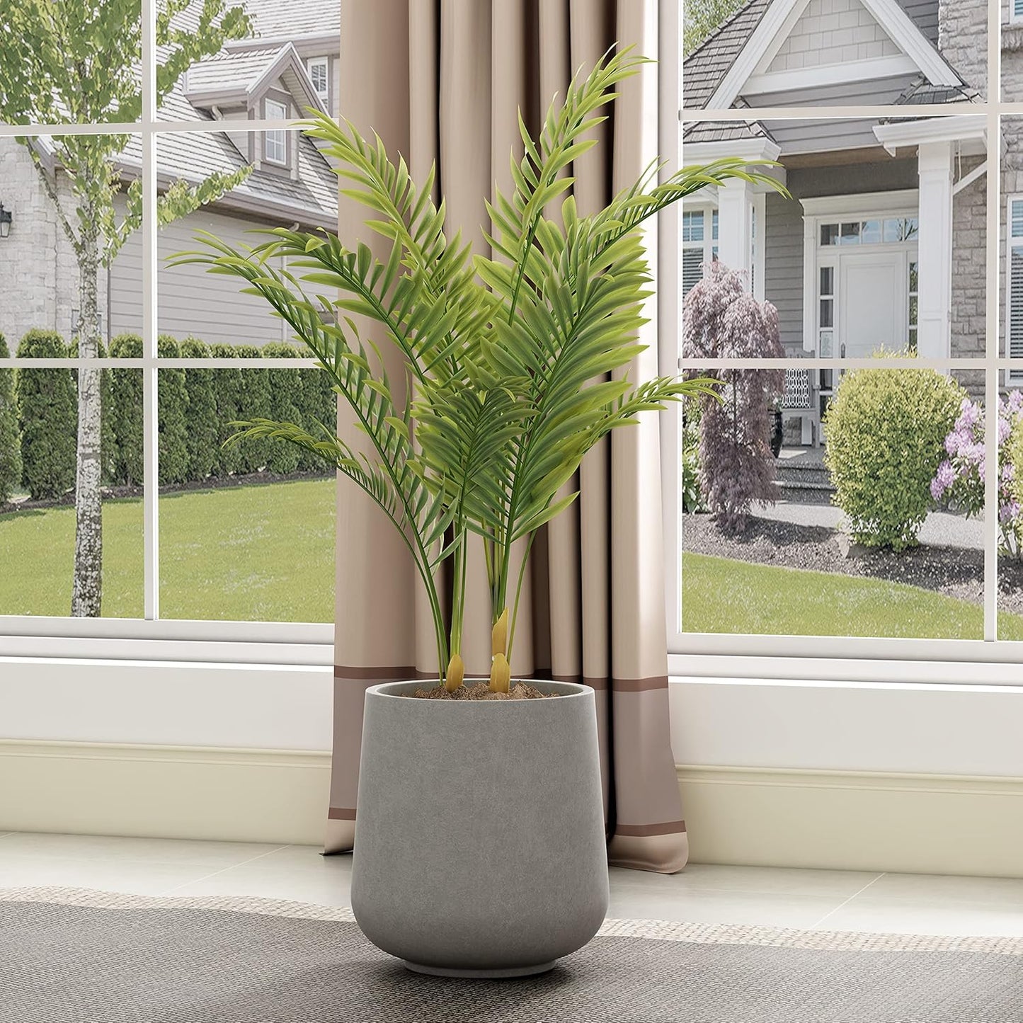 Kante 15.3" Dia Round Concrete Planter, Outdoor Indoor Large Plant Pots Containers with Drainage Hole and Rubber Plug for Home Garden Patio, Gray Concrete